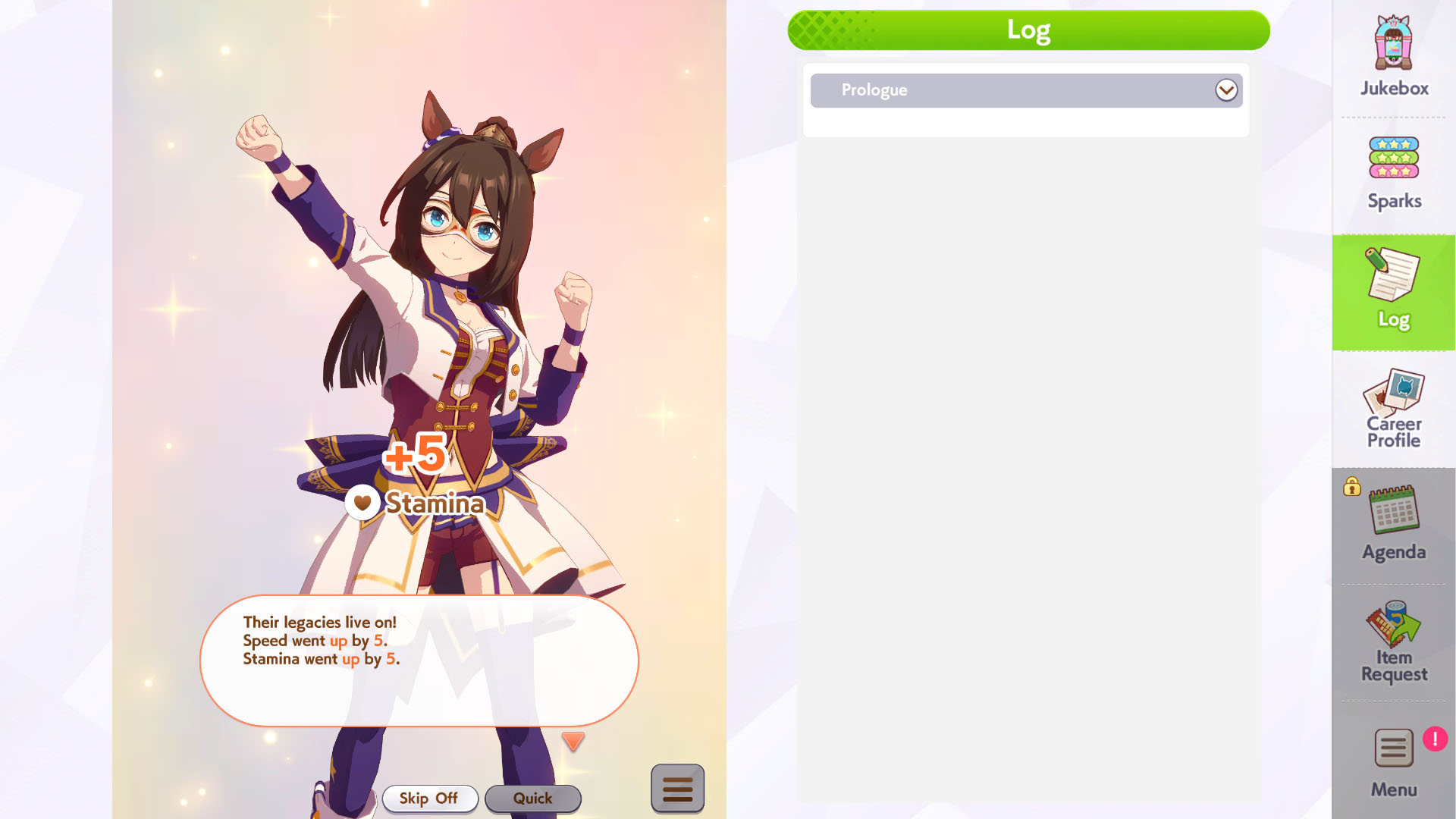 An Umamusume Pretty Derby screenshot showing a character receiving stats bonuses from legacies. An Umamusume Pretty Derby screenshot showing a character receiving stats bonuses from legacies.