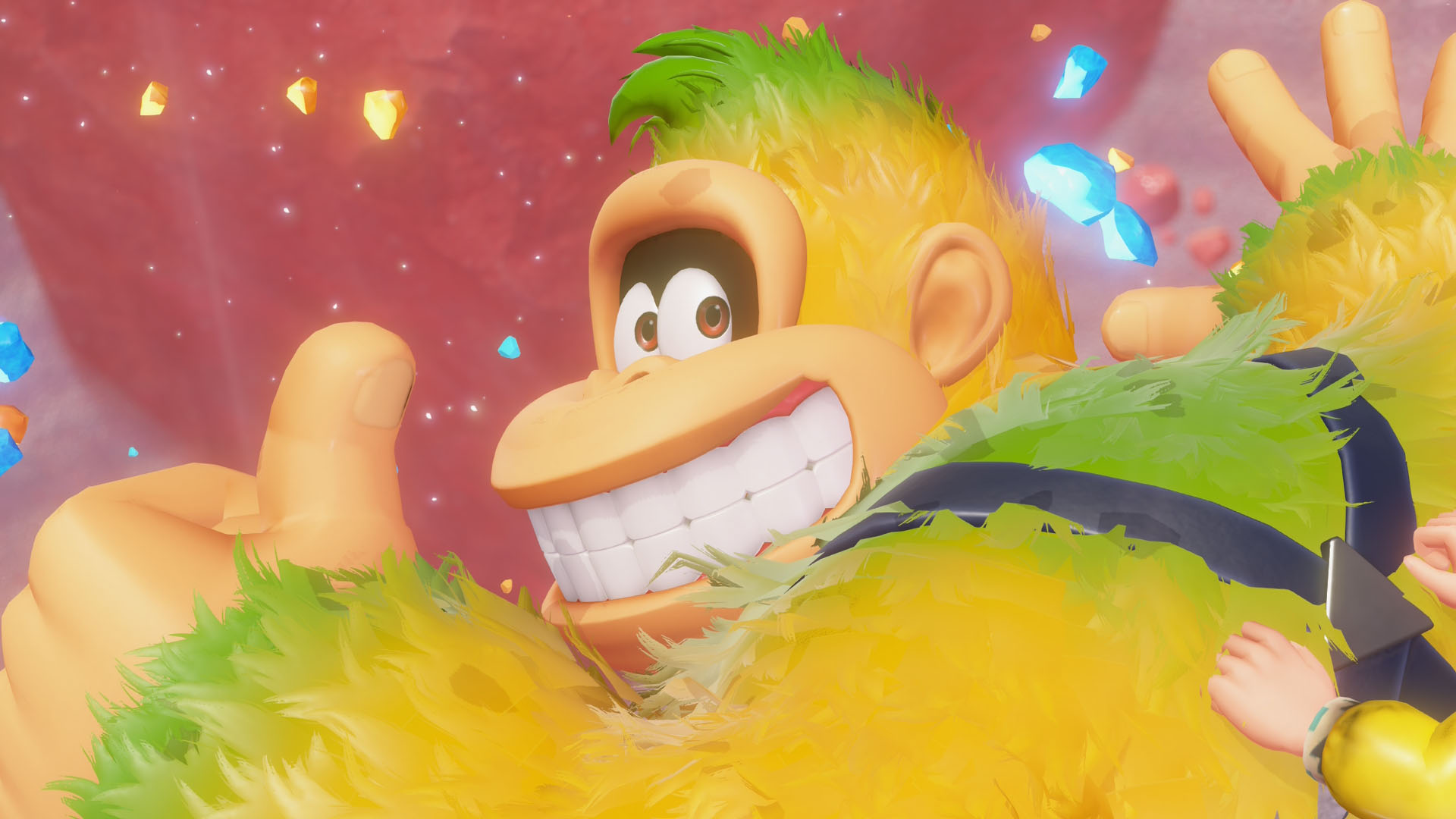 A Donkey Kong Bananza screenshot showing DK smiling and doing a thumbs up