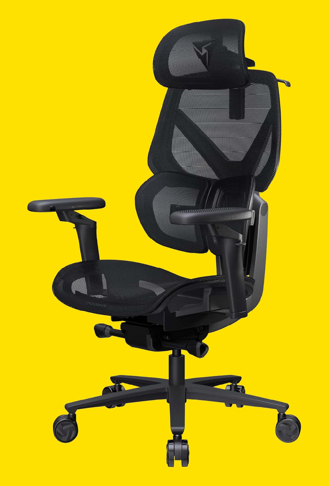 ThunderX3 Flex Pro task chair on a yellow background