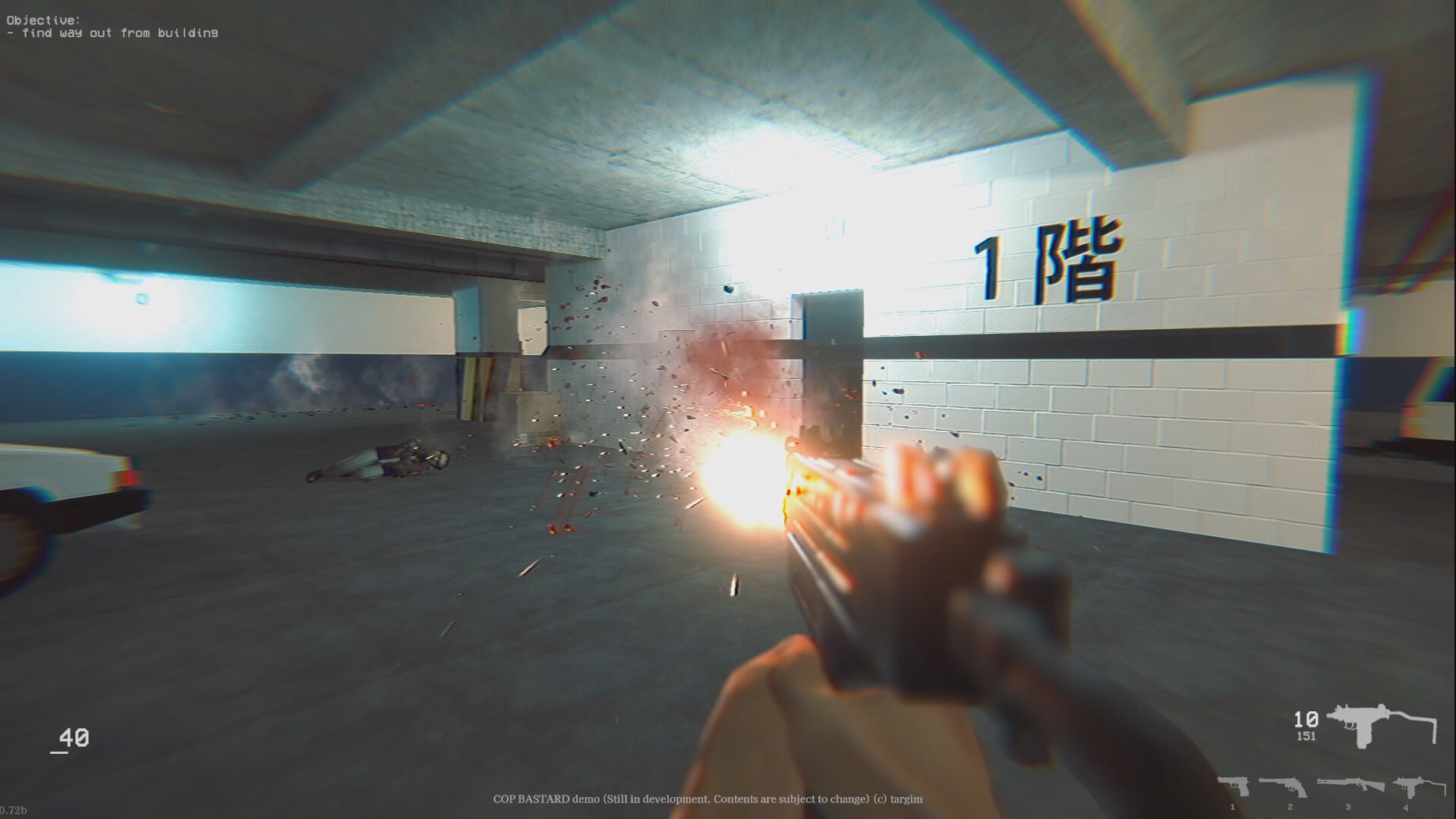 Firing an Uzi in a carpark in COP BASTARD.