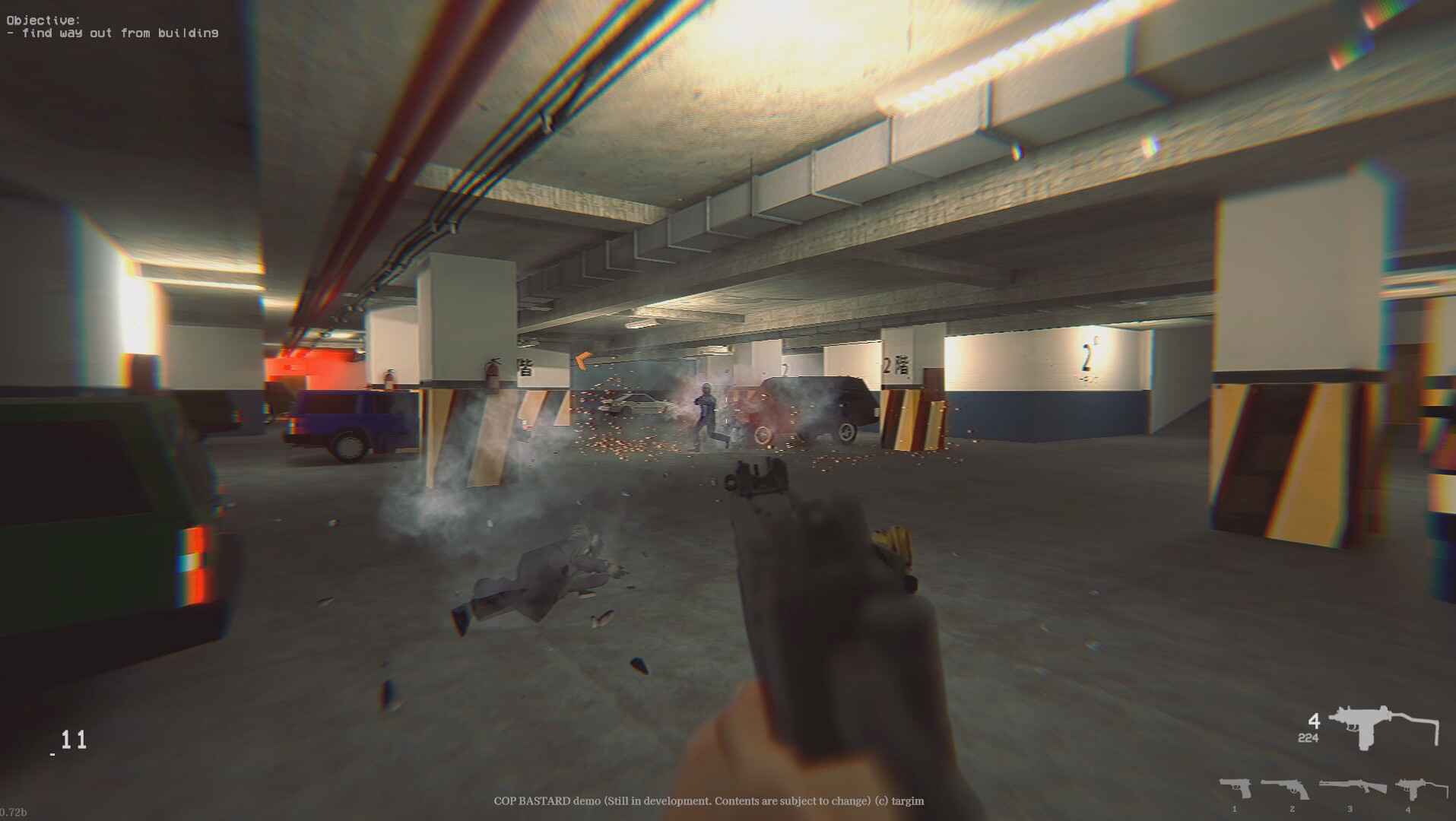 Firing an Uzi in a carpark in COP BASTARD.