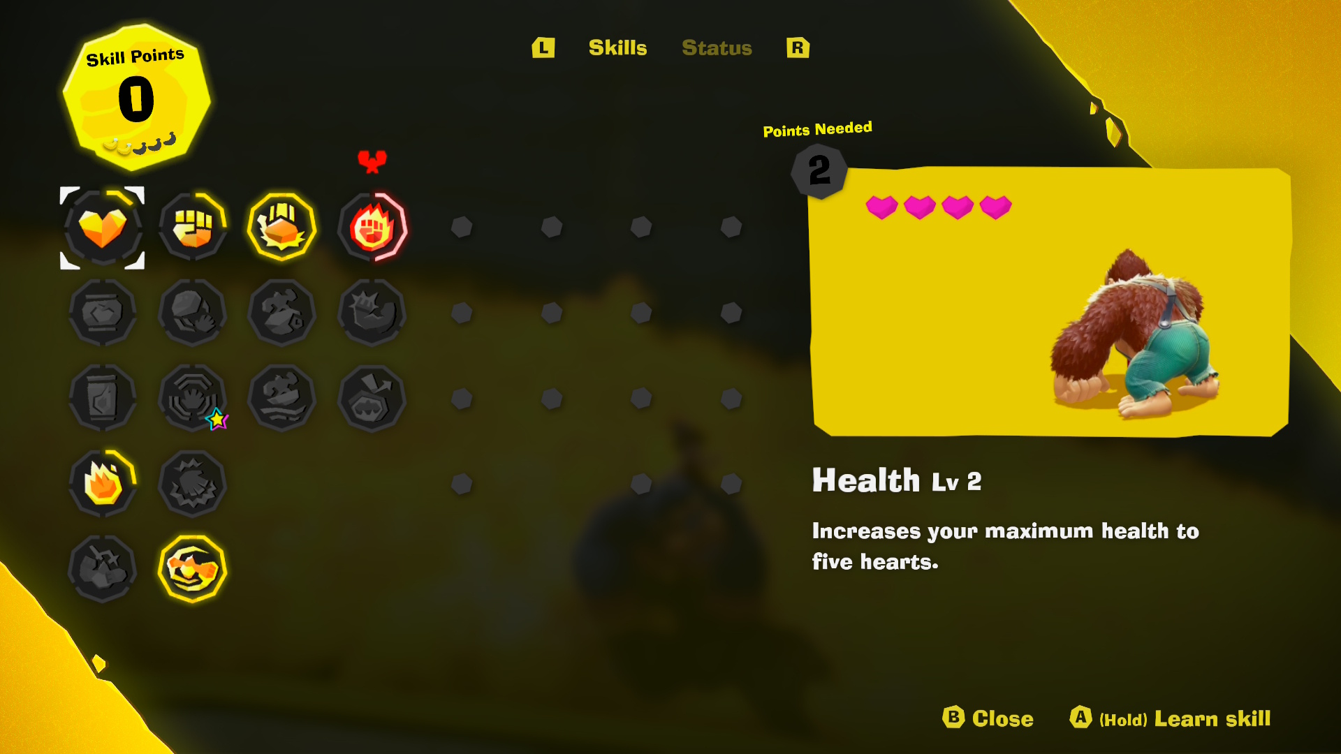 The basic skill list in Donkey Kong Bananza