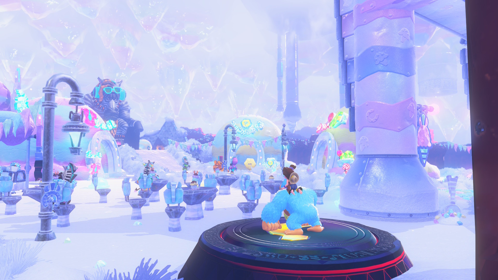 DK in Donkey Kong Bananza looking across the Freezer Layer with the Zebra Elder in the distance DK in Donkey Kong Bananza looking across the Freezer Layer with the Zebra Elder in the distance