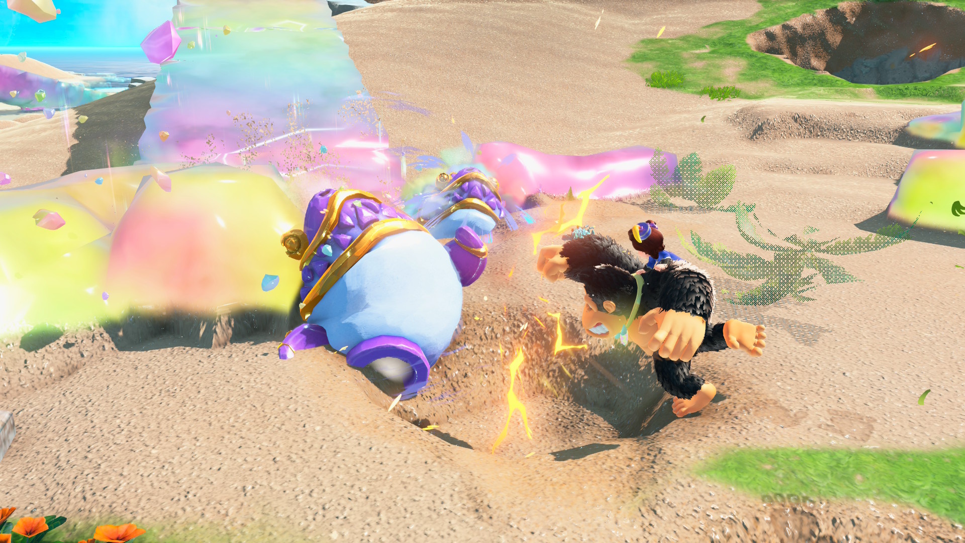 DK punching a rainbow shark in Donkey Kong Bananza DK punching a rainbow shark in Donkey Kong Bananza