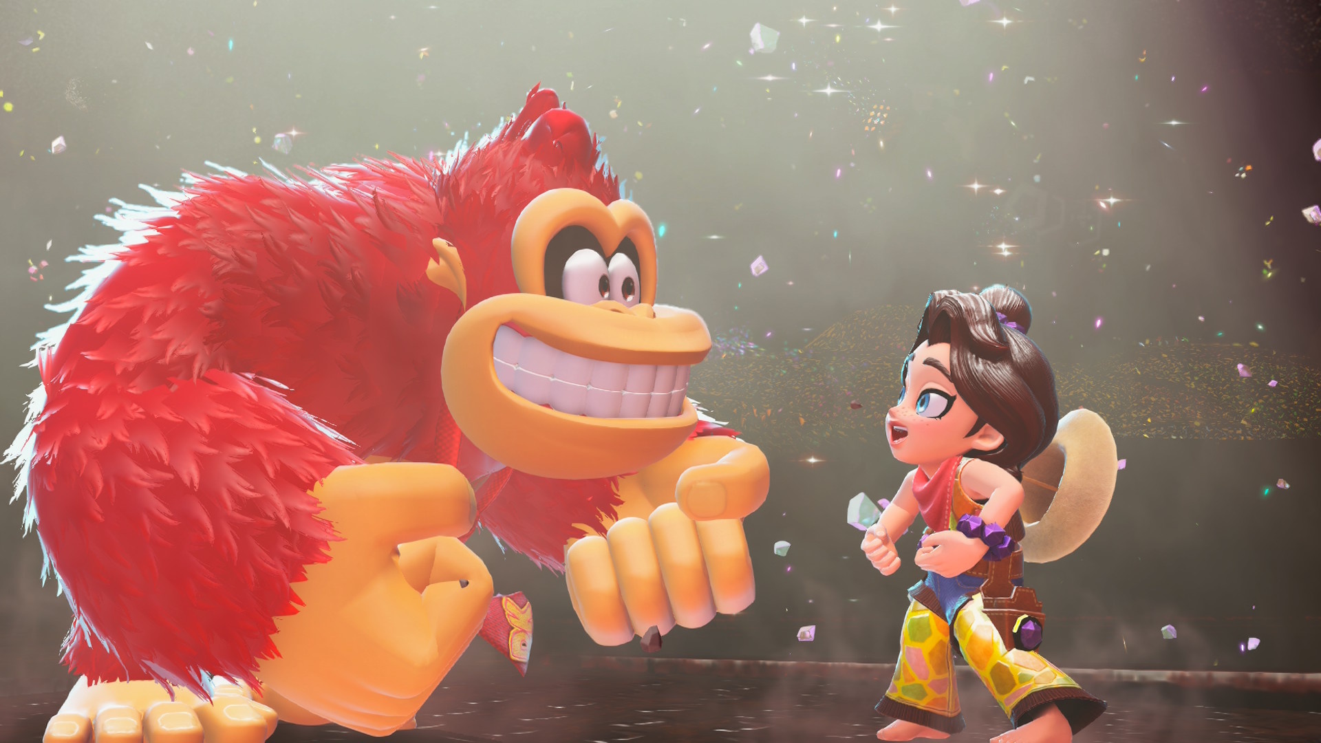 DK and Pauline dancing a gorilla dance in Donkey Kong Bananza DK and Pauline dancing a gorilla dance in Donkey Kong Bananza