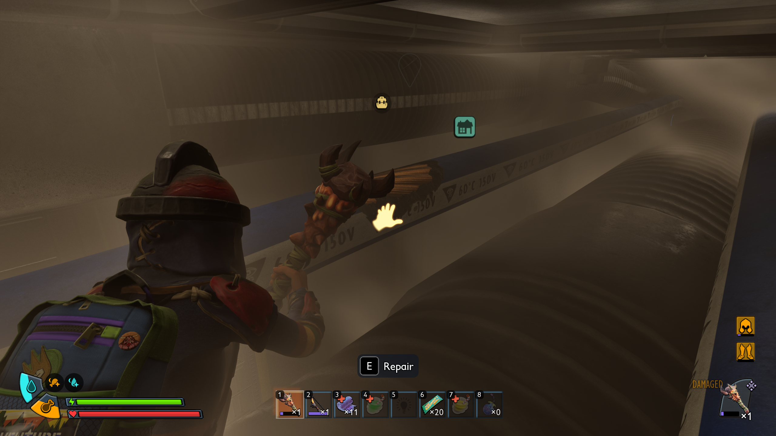 Grounded 2 Networking PSA: A character repairing a broken wire in an enclosed space.