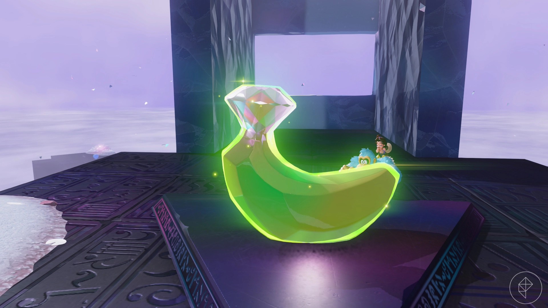 Donkey Kong stands next to a giant golden banana while looking for golden frozen bananas in Donkey Kong Bananza freezer layer