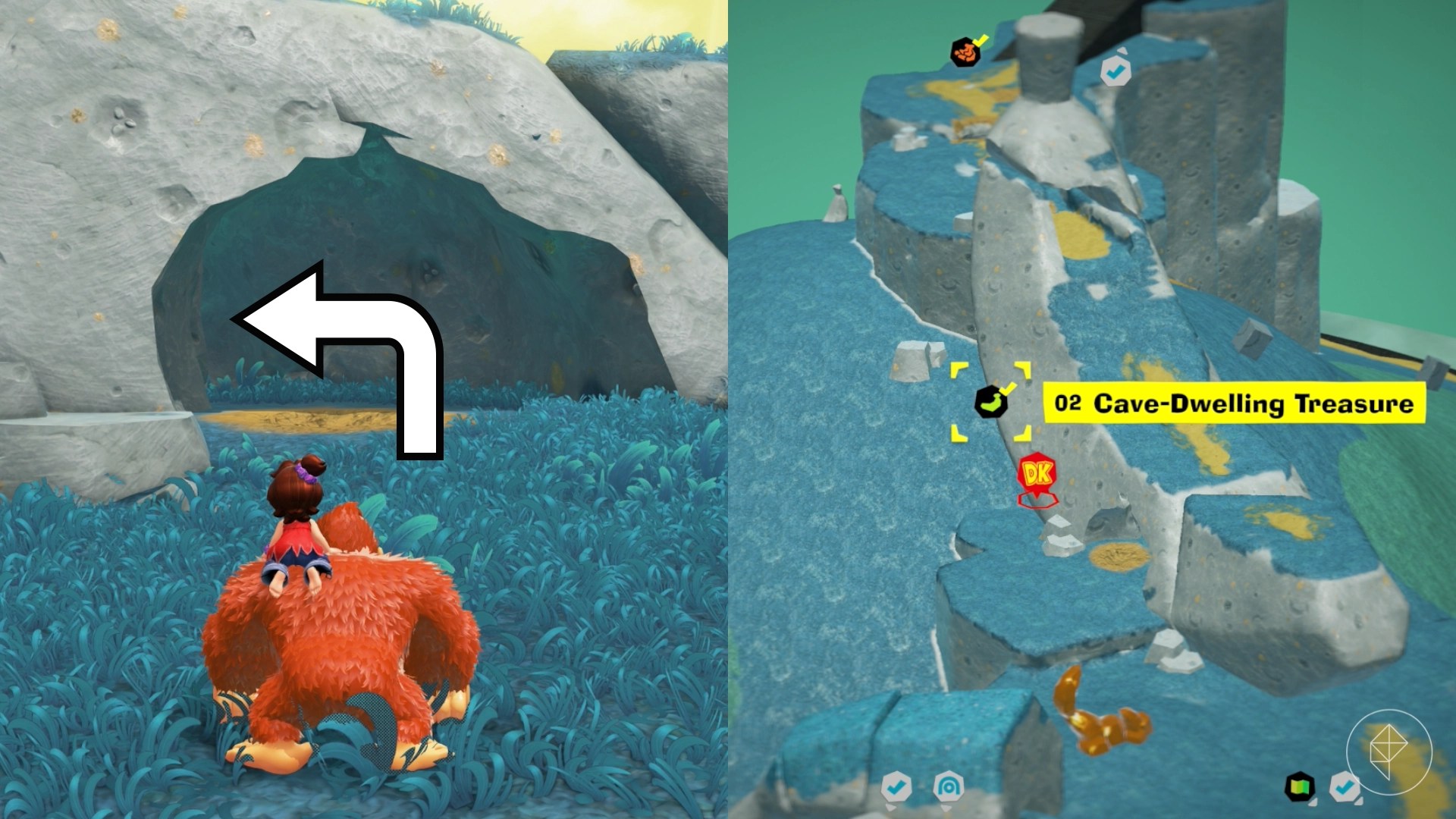 Donkey Kong stands outside a cave near the Cave Dwelling Treasure banandium gem while finding Hilltop Layer bananas in Donkey Kong Bananza Donkey Kong stands outside a cave near the Cave Dwelling Treasure banandium gem while finding Hilltop Layer bananas in Donkey Kong Bananza