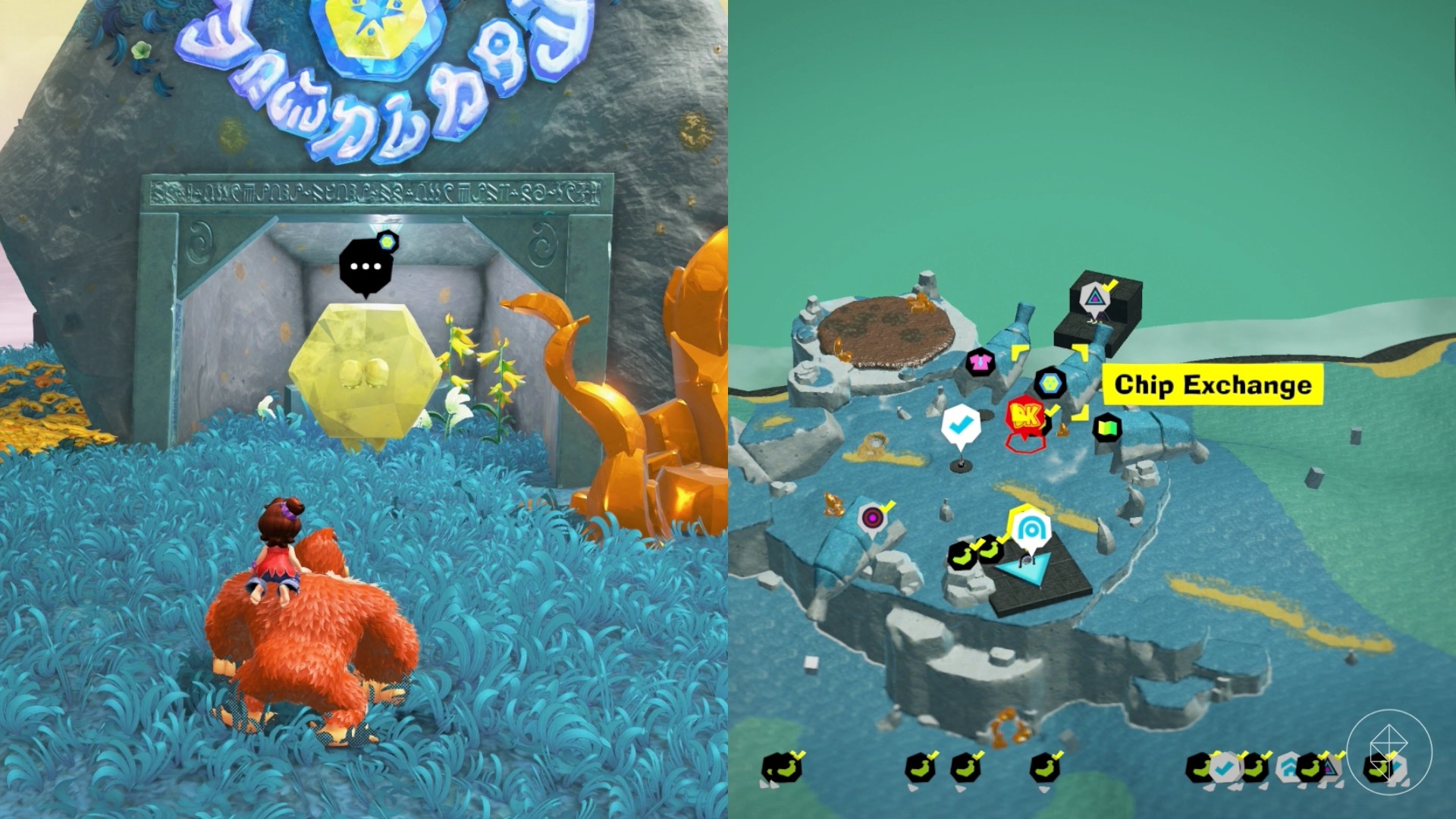 Donkey Kong stands in front of the chip exchange shop in the Hilltop Layer banana location in Donkey Kong Bananza. Donkey Kong stands in front of the chip exchange shop in the Hilltop Layer banana location in Donkey Kong Bananza.