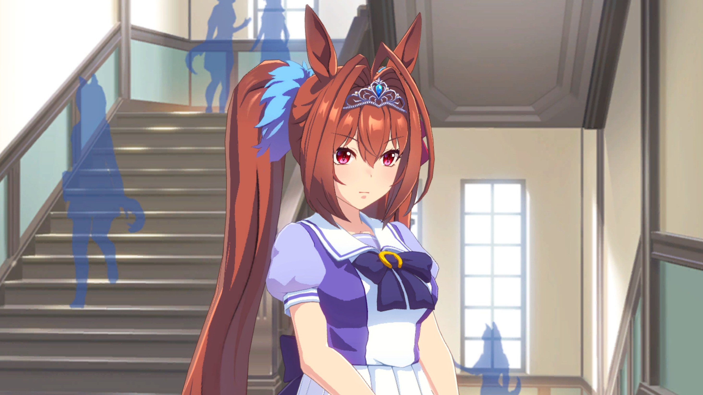 Daiwa Scarlet from Umamusume: Pretty Derby while wearing her blue uniform