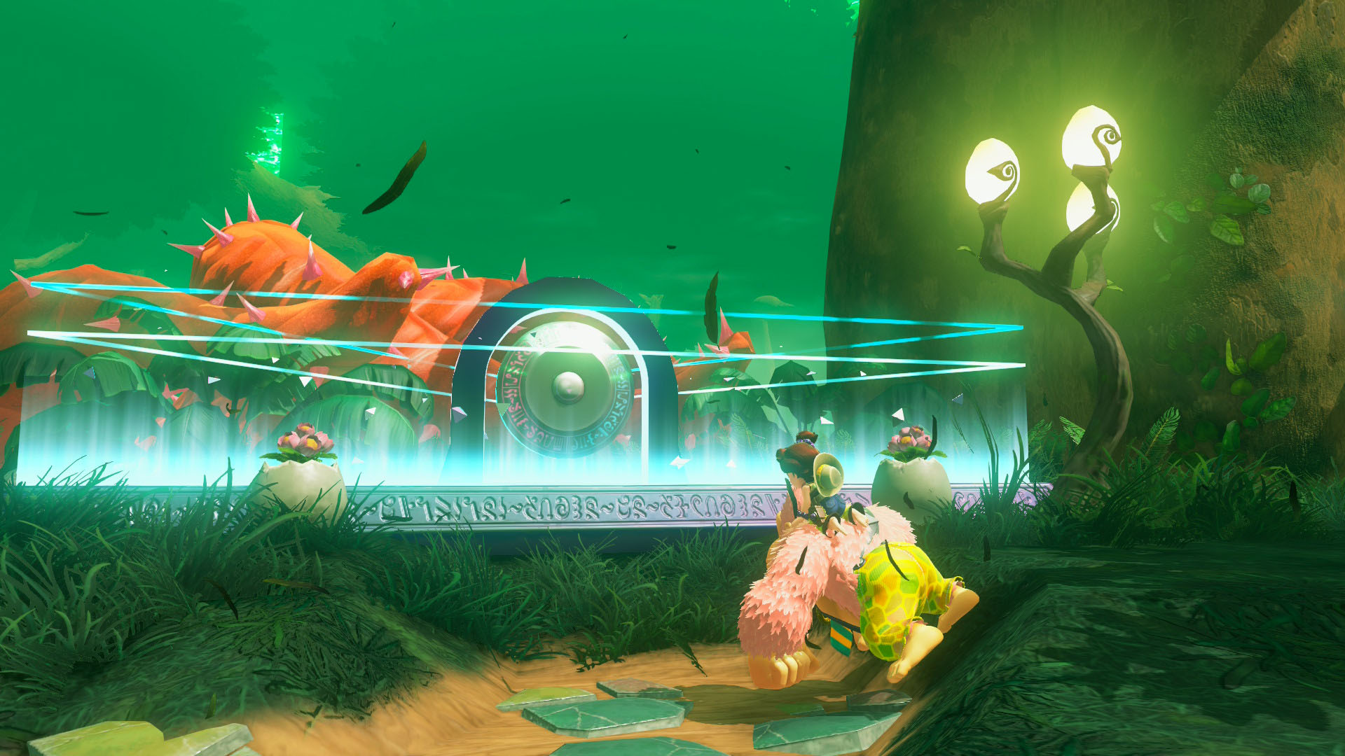 A Donkey Kong Bananza screenshot showing DK and Pauline looking at a Warp Gong A Donkey Kong Bananza screenshot showing DK and Pauline looking at a Warp Gong