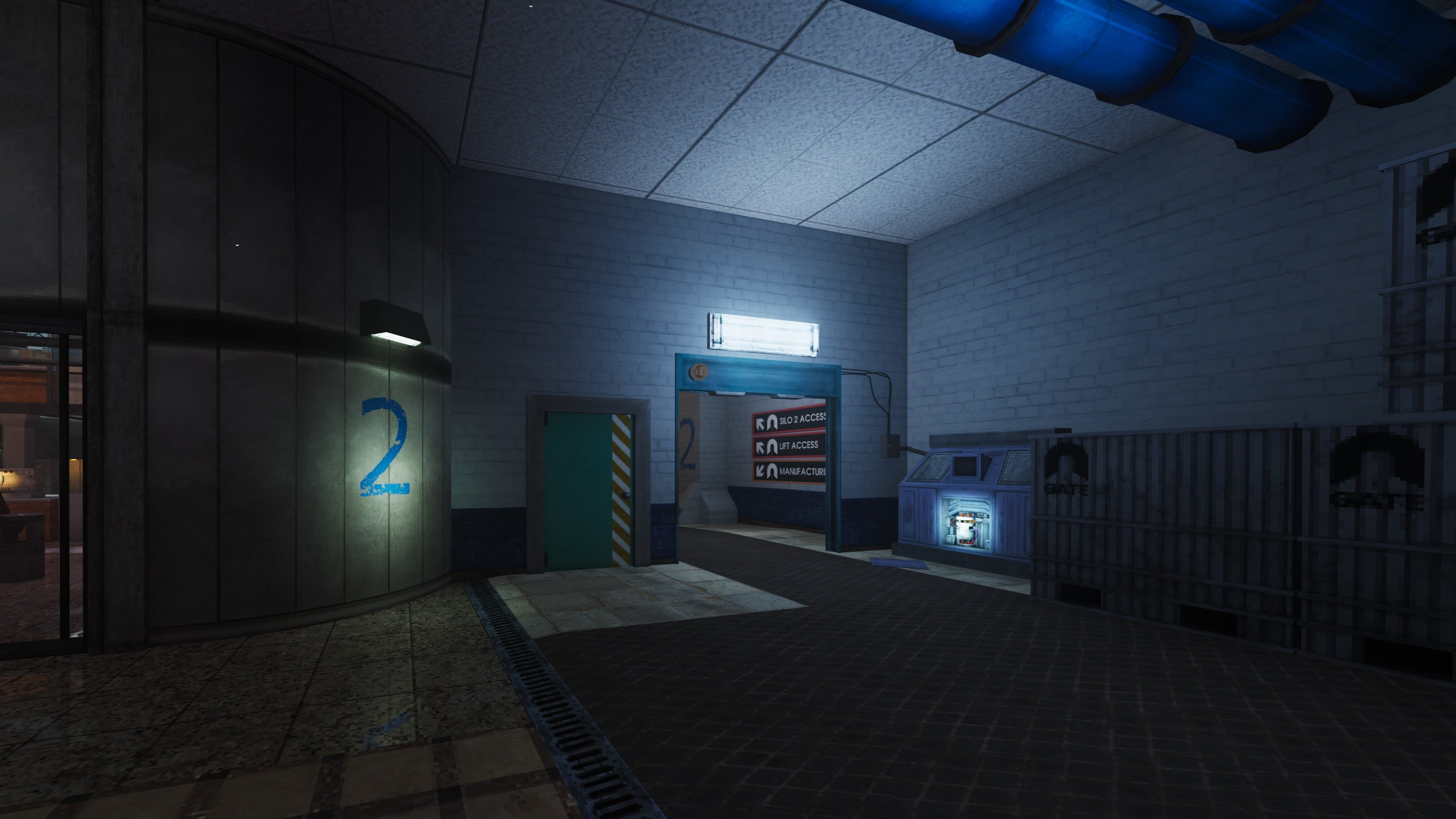 The second level of the Office Sector, where it connects to a room with the elevator to level 3. There's a control panel nearby where the door has been repaired with an Energy Brick