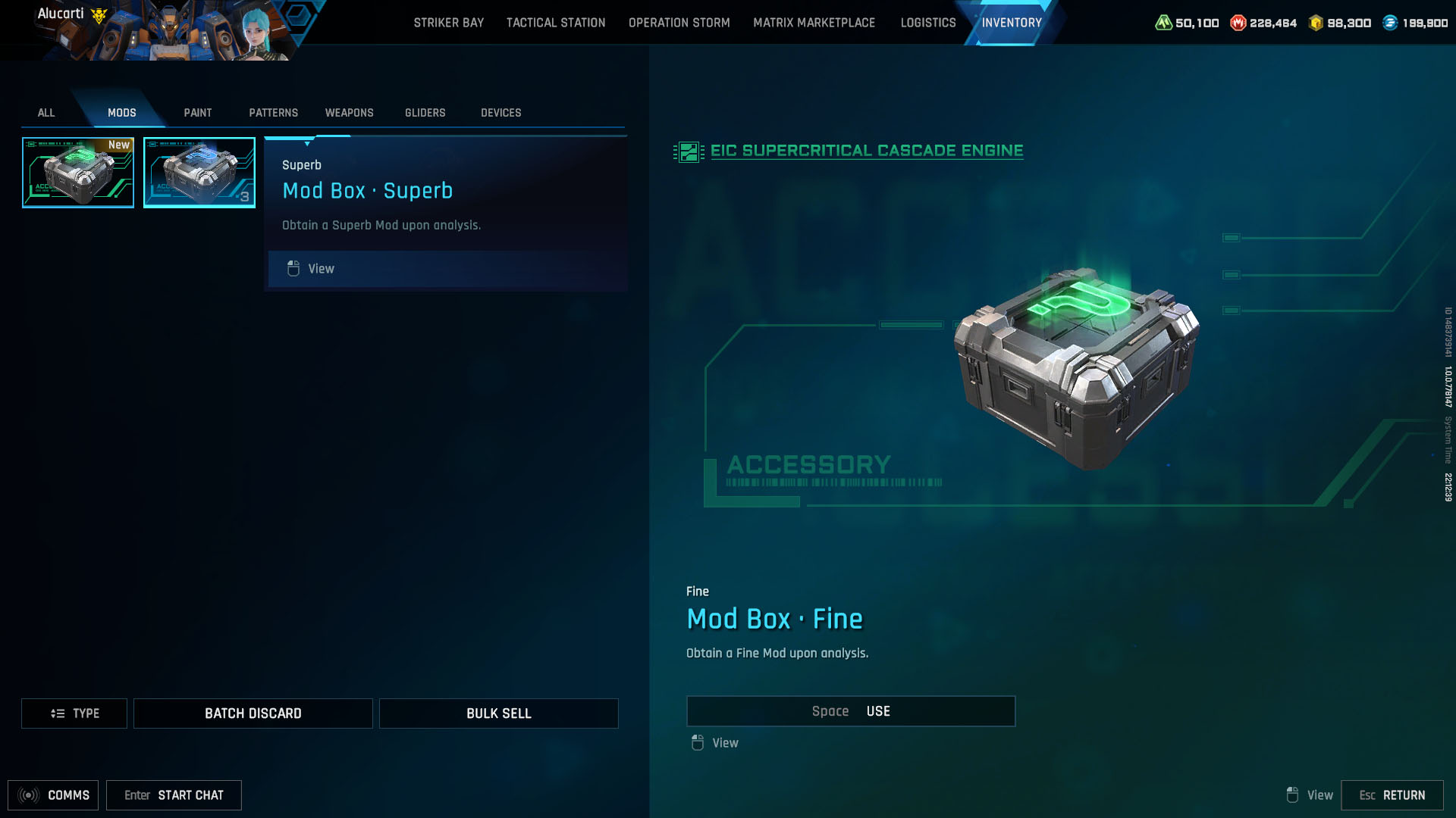 A Mecha Break screenshot showing a Mod Box, crates that contain a random mod. A Mecha Break screenshot showing a Mod Box, crates that contain a random mod.