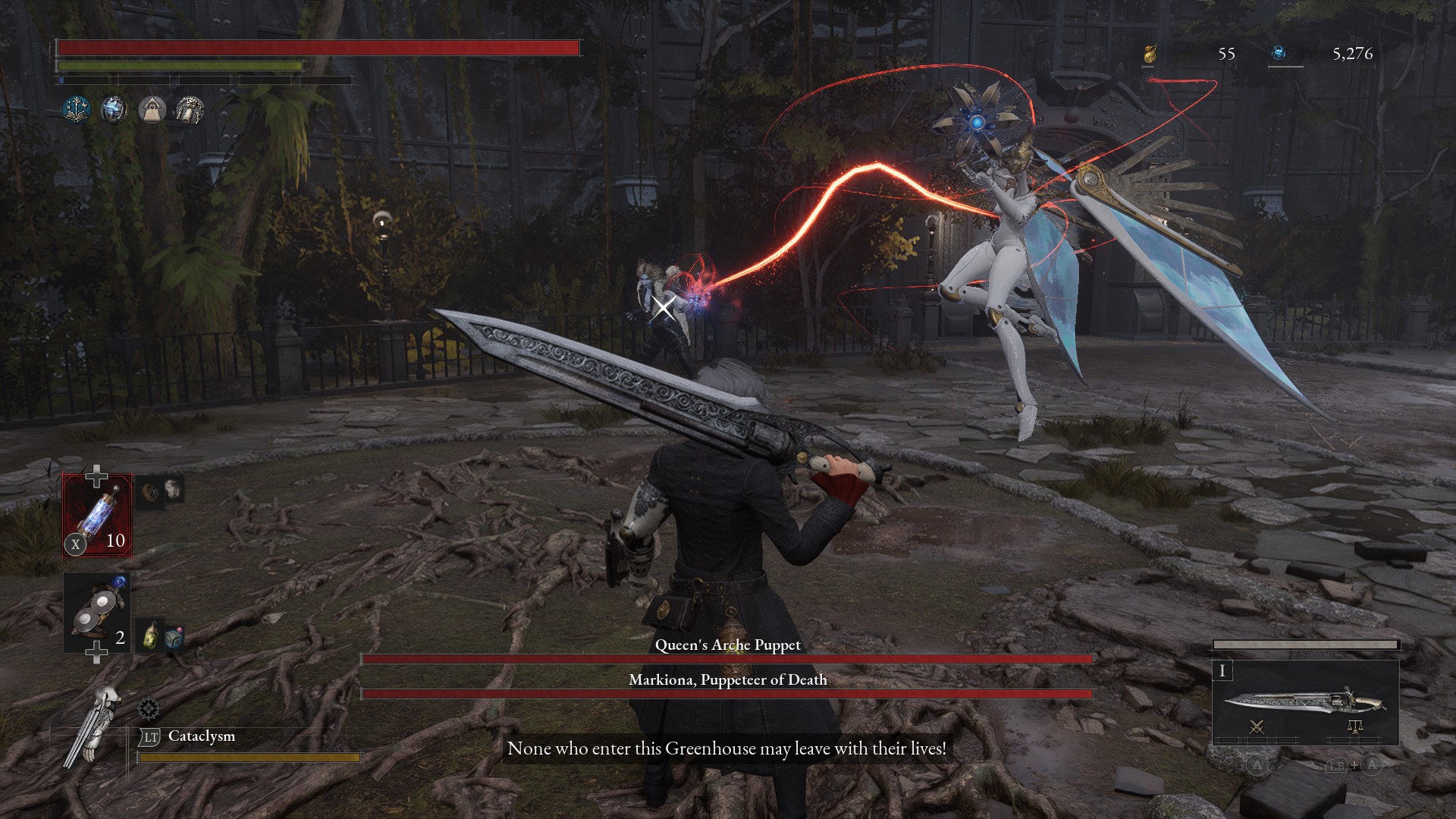 A boss in Lies of P: Overture changes her puppet's thread from blue to gold, signalling that it's about to attack.