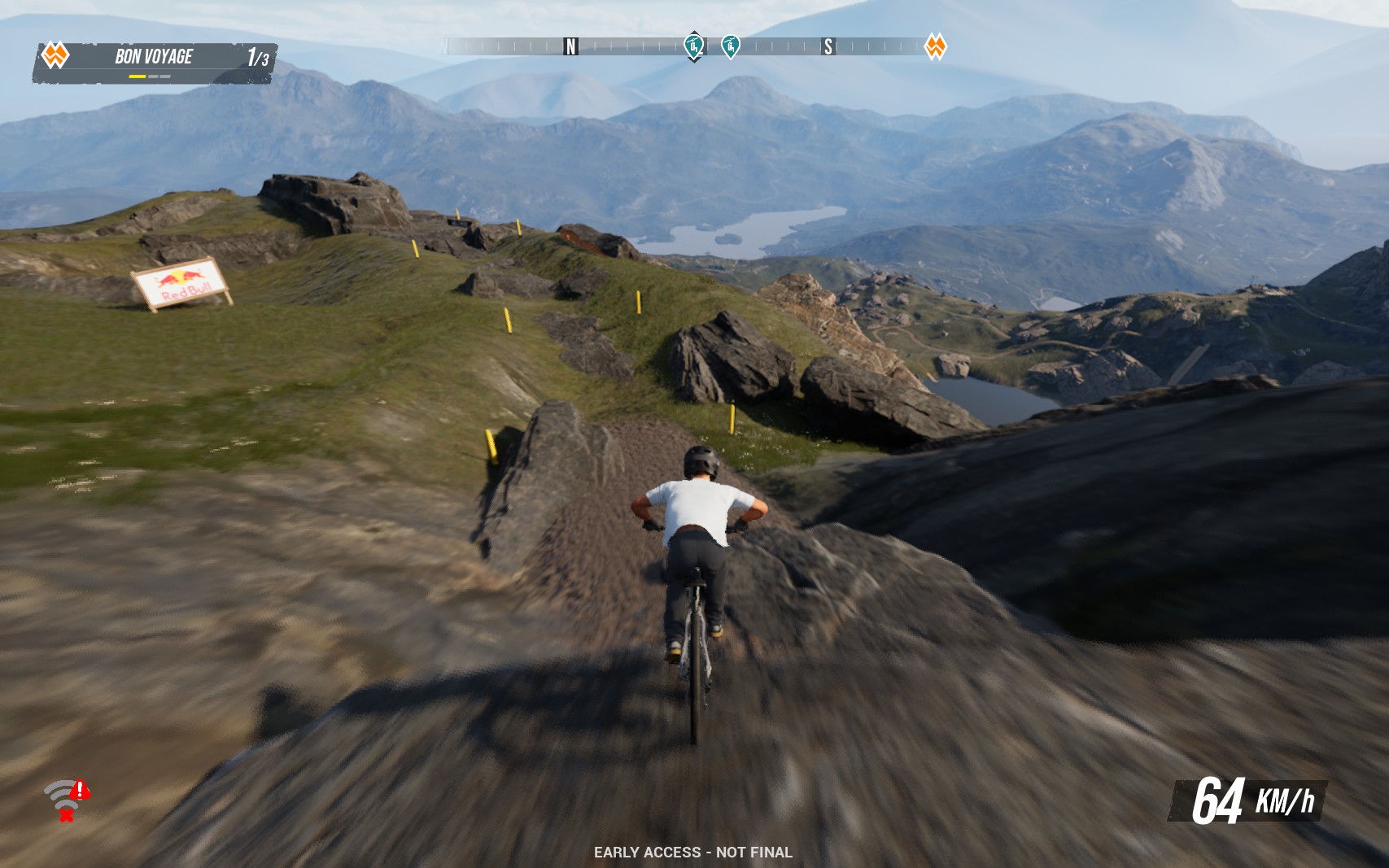 A screenshot from Mavrix by Matt Jones showing a man on a bike, riding through a rocky landscape