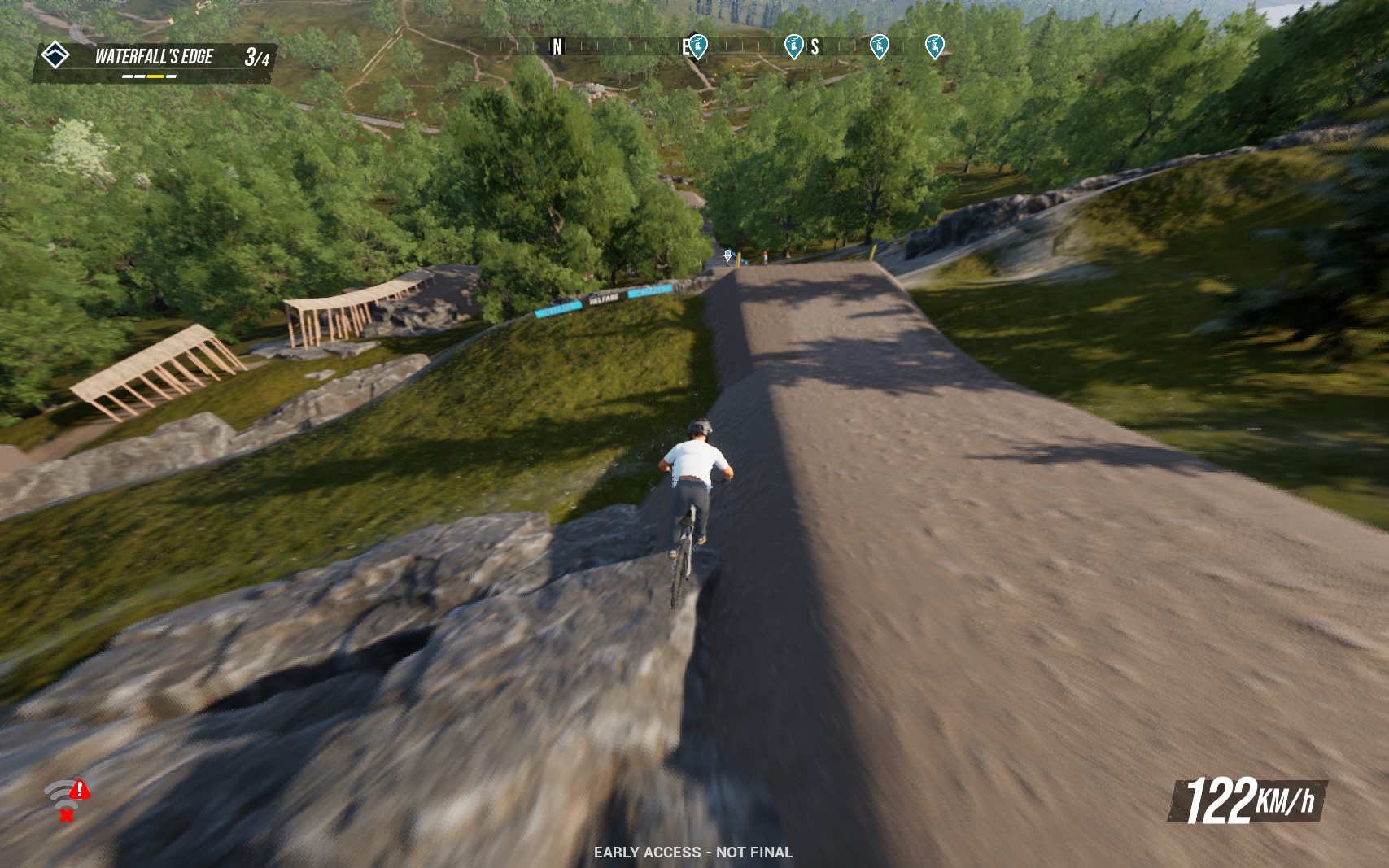 Mavrix by Matt Jones screenshot showing a bikerider plummeting through the air, about to crash
