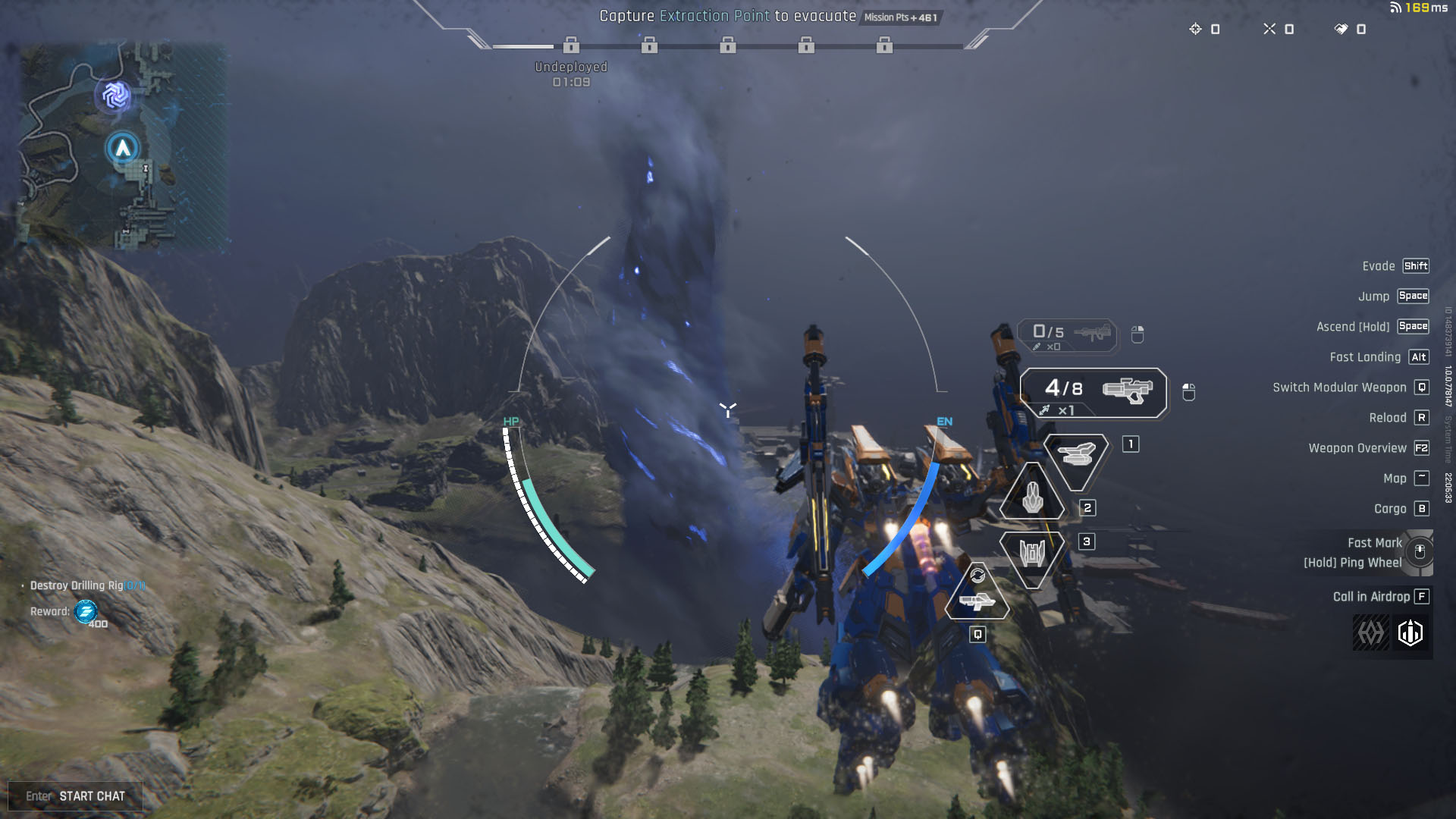 A Mecha Break screenshot showing a mecha hovering next to area hit by a tempest. A Mecha Break screenshot showing a mecha hovering next to area hit by a tempest.