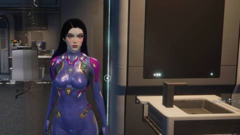 Mecha Break’s futuristic details extend deep into the bathroom