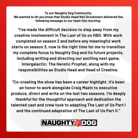 Neil Druckmann leaves The Last of Us HBO, alongside Part 2’s co-writer Halley Gross, despite there still being 2 more seasons to go