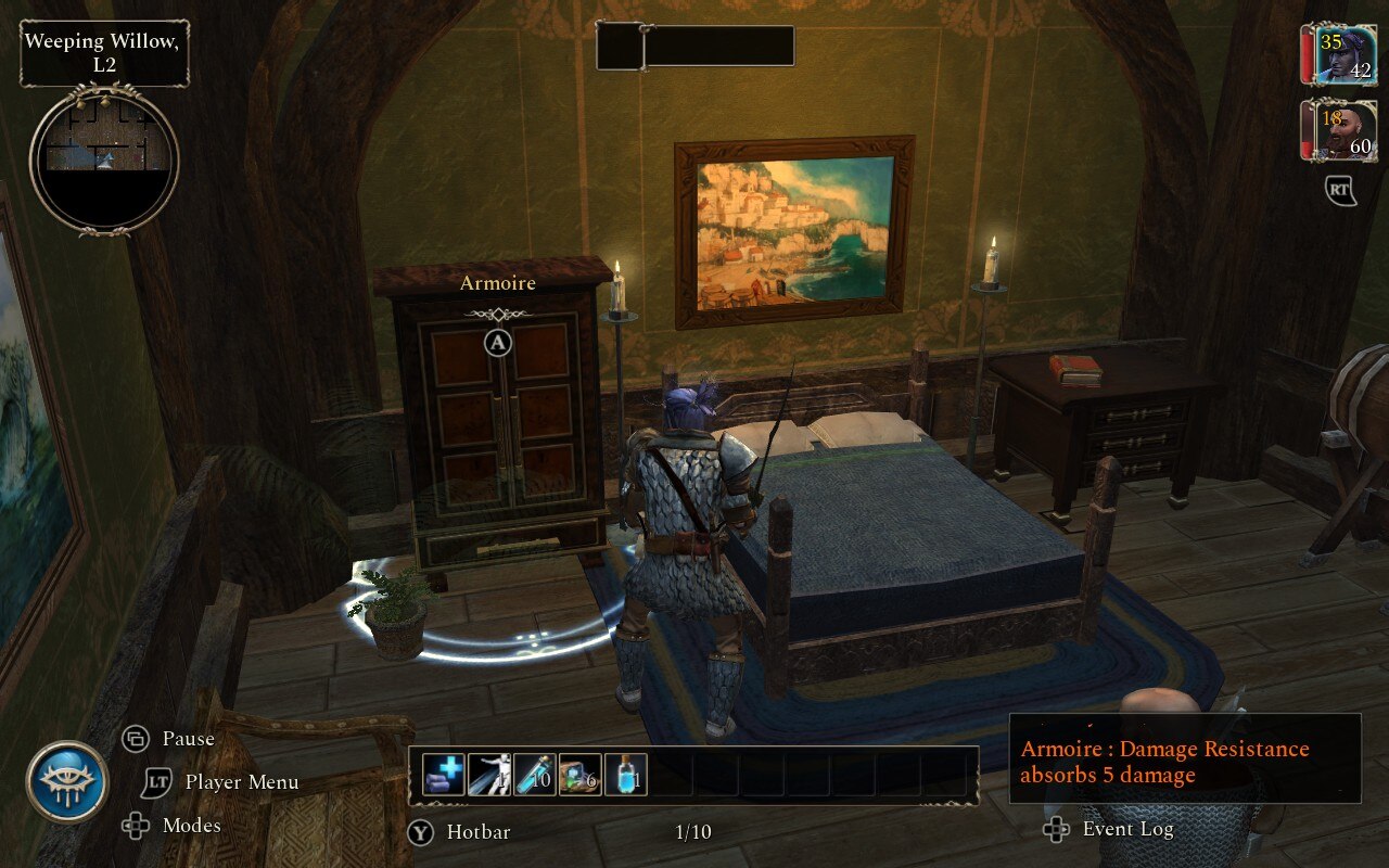 Character looking at wardrobe near bed in Neverwinter Nights 2