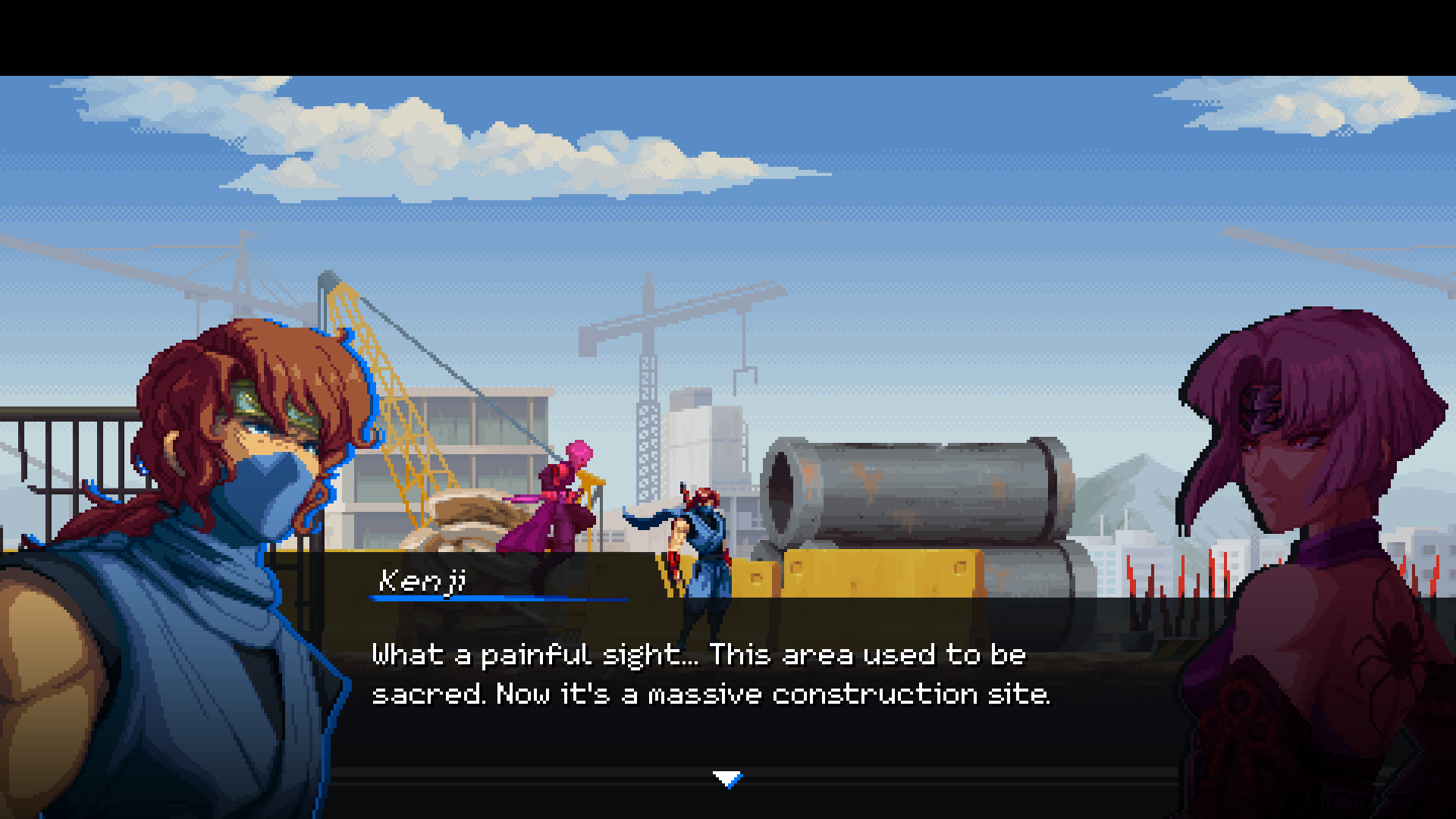 Kenji and Kumori talking in Ninja Gaiden: Ragebound.