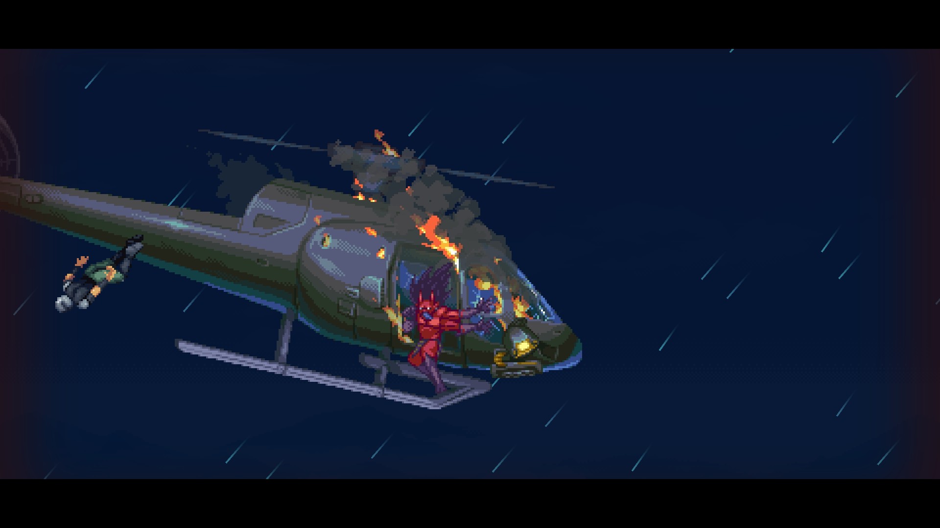A demon on a crashing helicopter in Ninja Gaiden: Ragebound.