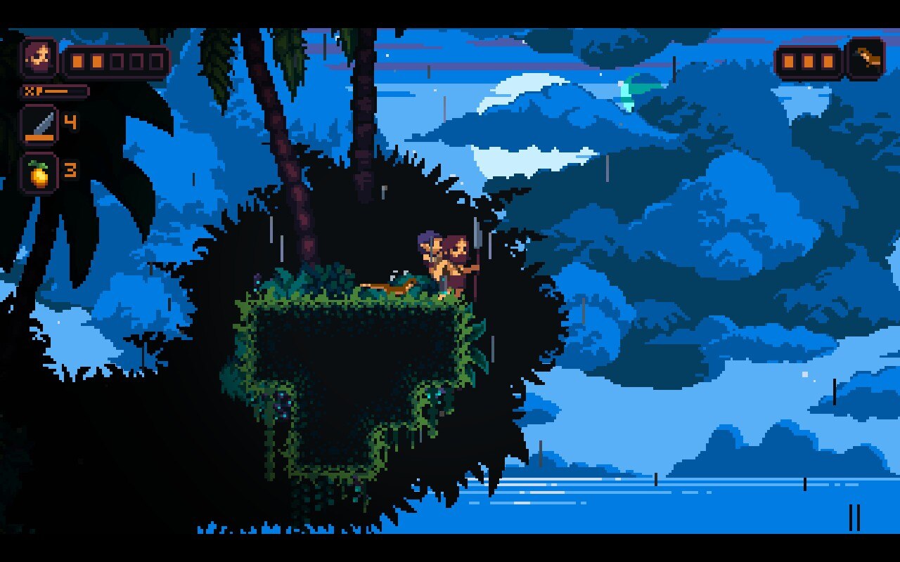 A screenshot from Primal Planet showing the protagonist exploring a lush jungle environment
