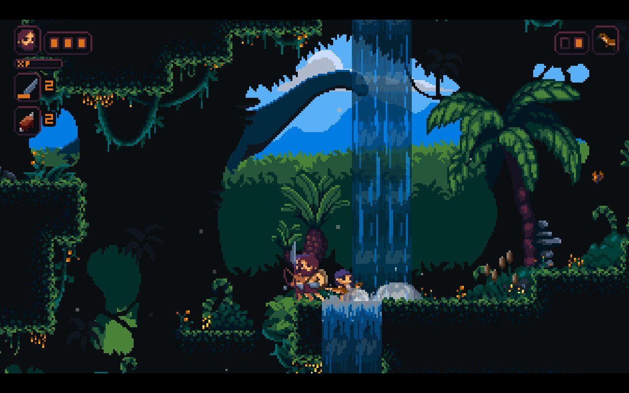 A screenshot from Primal Planet showing the protagonist exploring a lush jungle environment