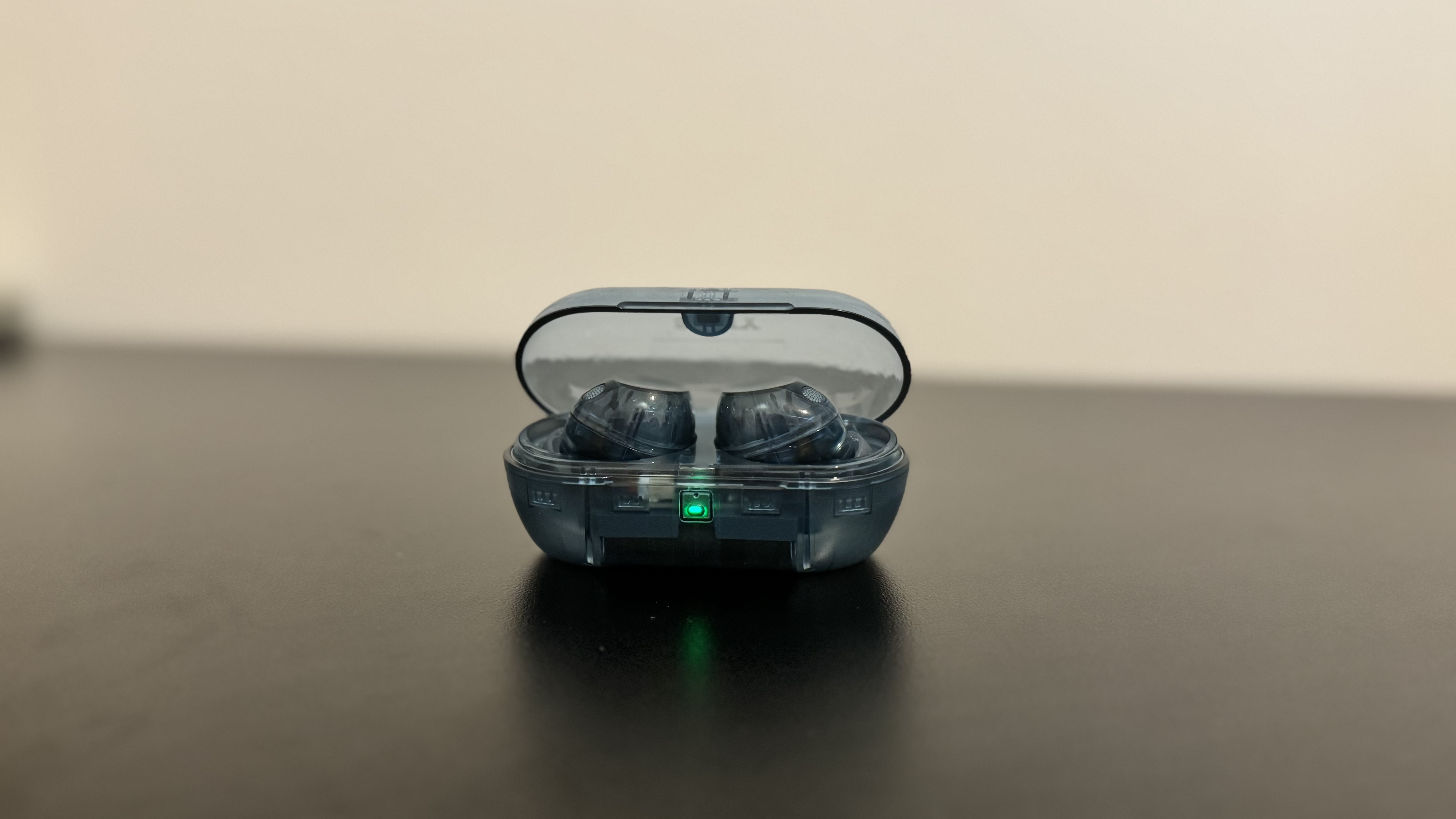 Sony WF-C710N earbuds from the front, with the case open