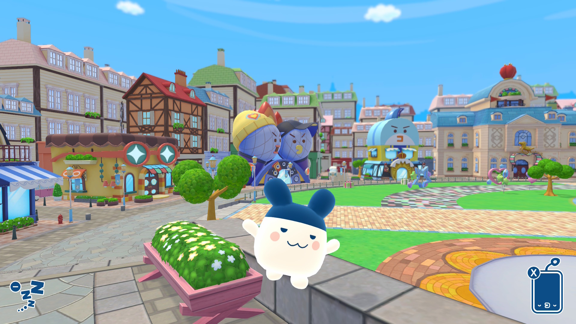 A rabbit Tamagotchi jumping through the plaza in Tamagotchi Plaza A rabbit Tamagotchi jumping through the plaza in Tamagotchi Plaza
