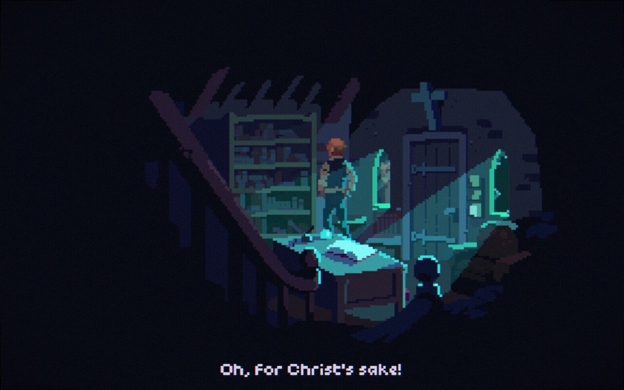 A screenshot of The Drifter, showing the protagonist in a grimy urban environment