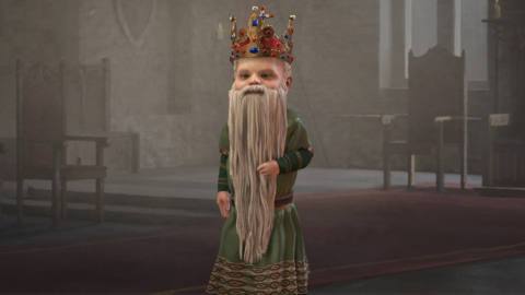 A baby king with a long, grey beard in Crusader Kings 3.