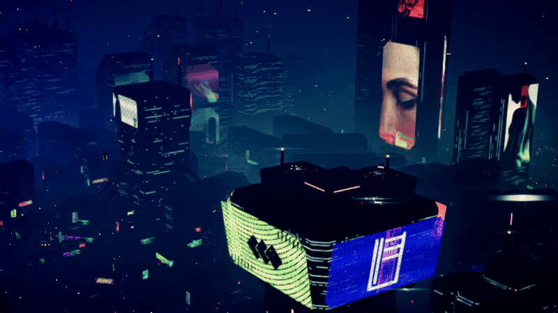Dark cyberpunk cityscape gif