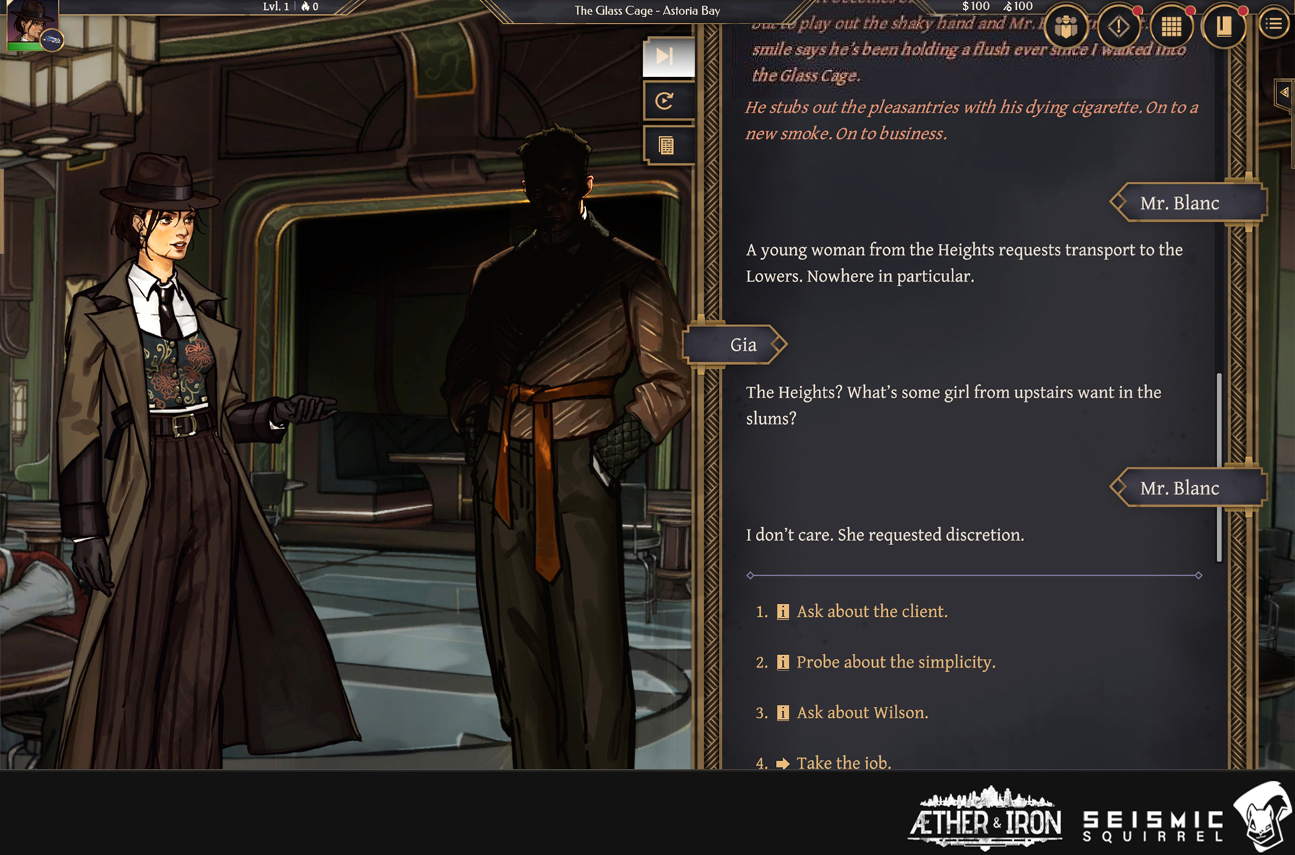 Aether & Iron screenshot showing the tactics RPG set in a sci-fi 1930s New York