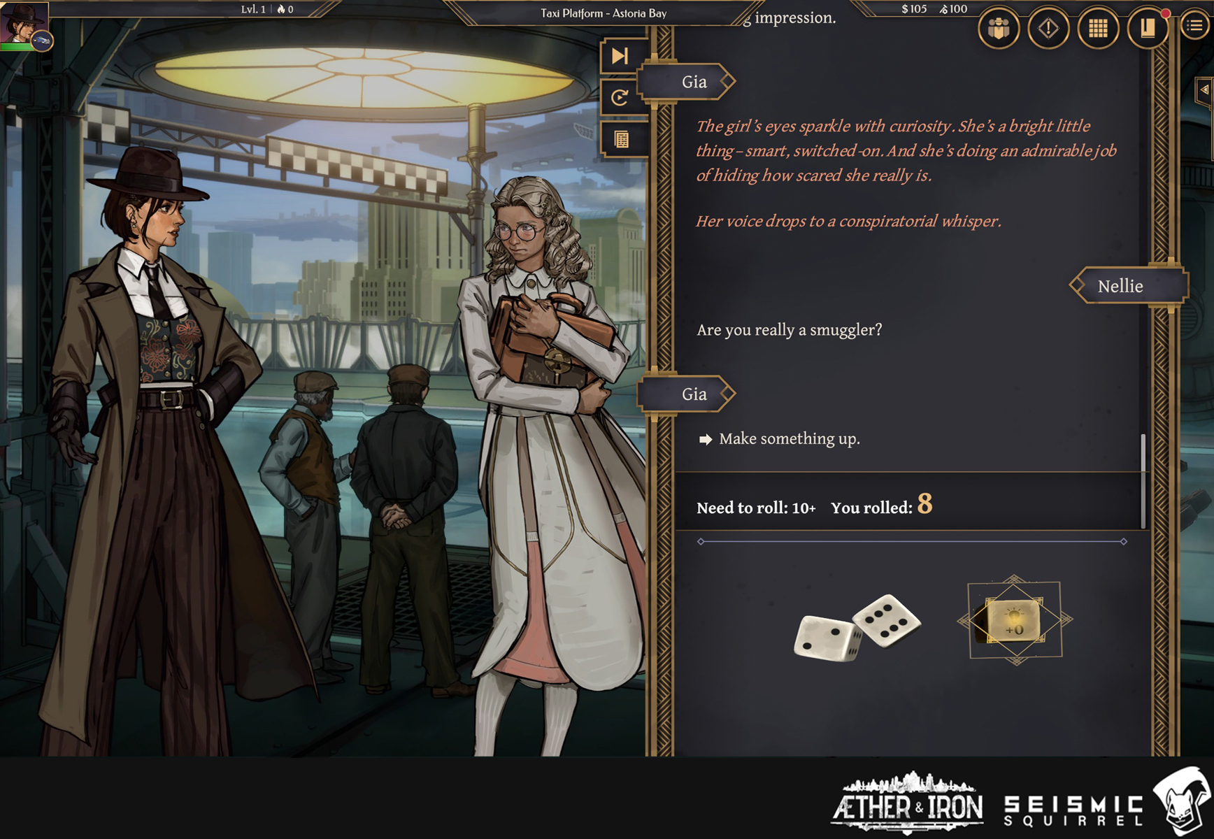 Aether & Iron screenshot showing the tactics RPG set in a sci-fi 1930s New York