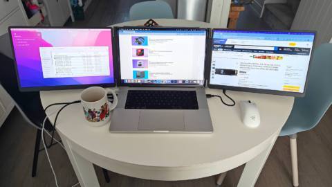 Tools of the trade: a triple screen laptop is how I’m covering Amazon’s Prime Day sales