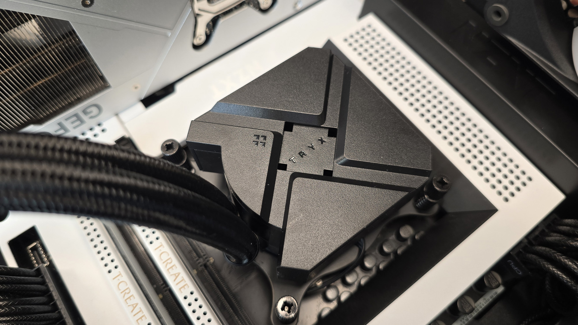 A Tryx all-in-one liquid cooler with a large screen over the pump unit.