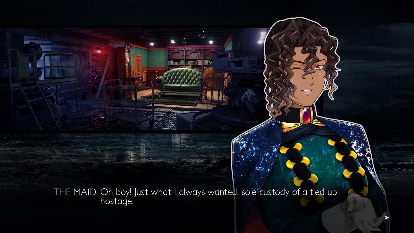 An image of a maid being rather salacious about the implications of their rope in Ladykiller in a Bind.