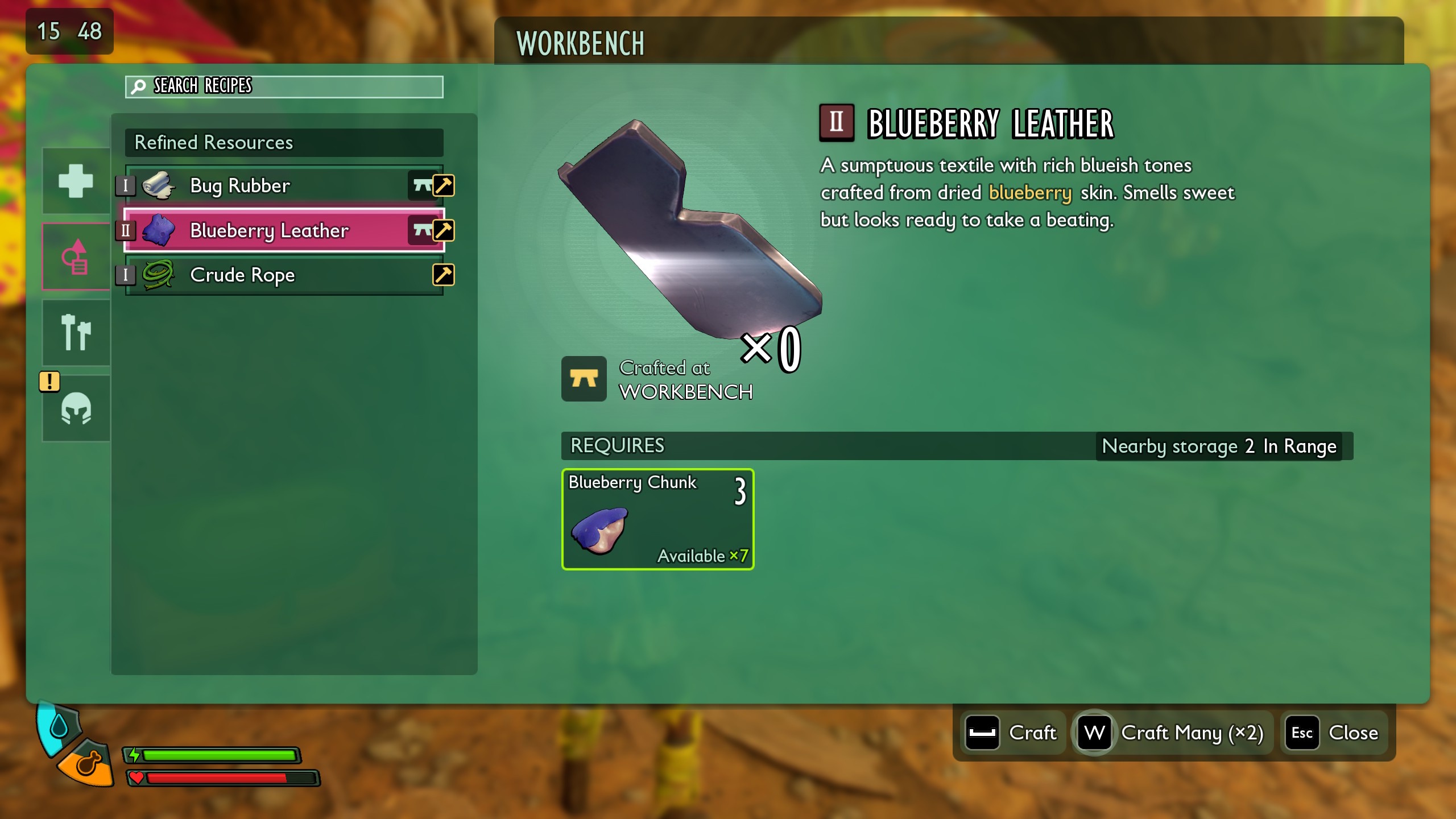 The blueberry leather crafting option in Grounded 2 The blueberry leather crafting option in Grounded 2