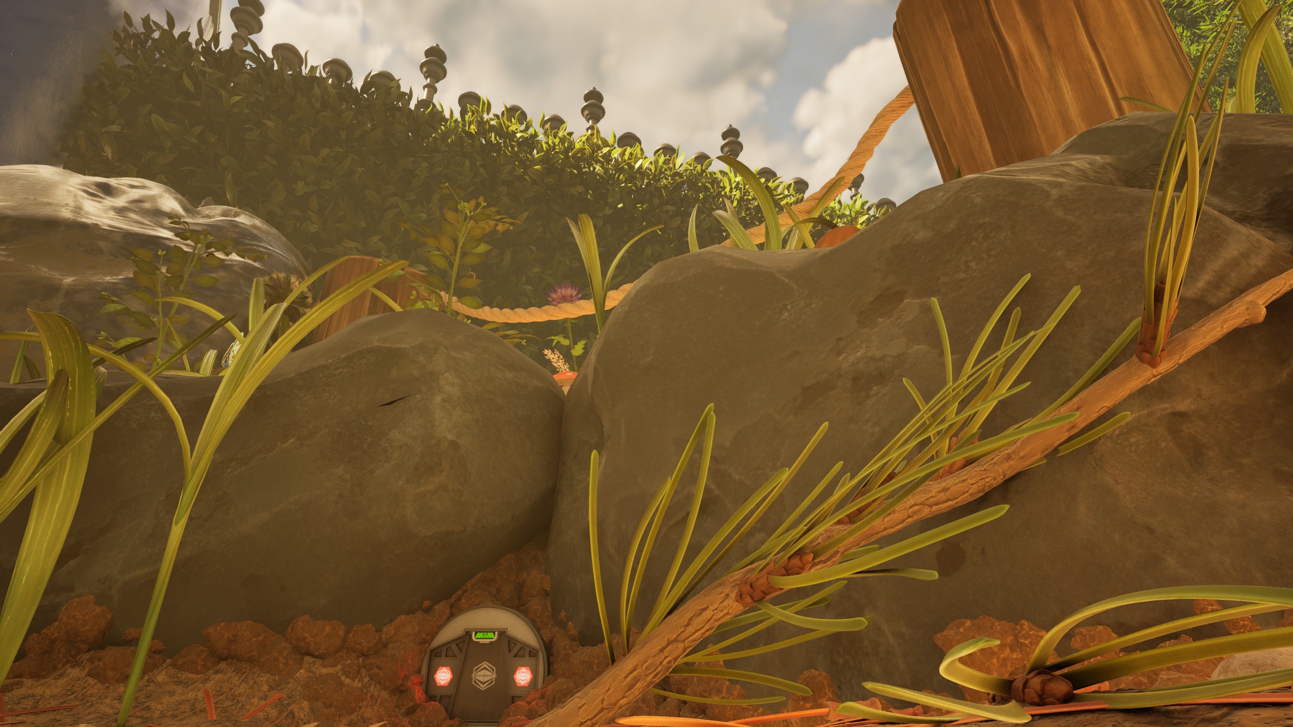 A view of the hedge in Grounded 2, behind the picnic table ranger outpost