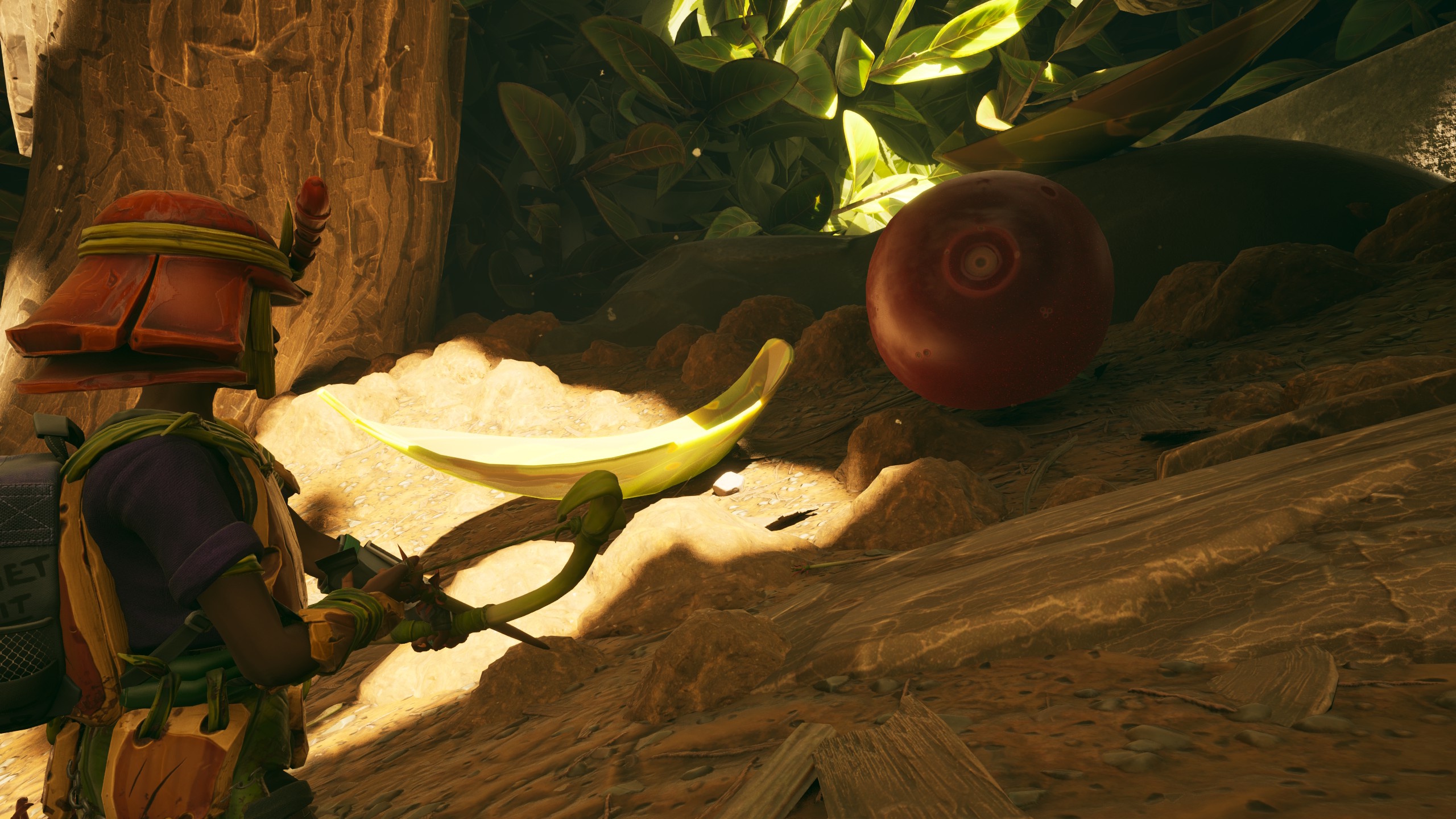 Willow in Grounded 2, aiming a bow and arrow at a lingonberry