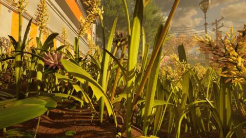 A dandelion in Grounded 2, poking through the long blades of grass