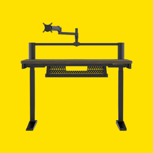 Corsair Platform:4 gaming desk on a yellow background