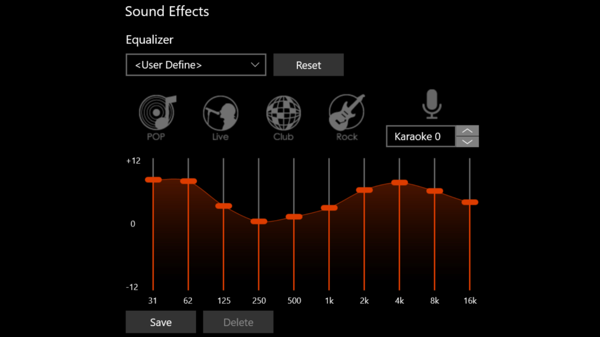 An example of a boosted, Harmon-style EQ curve in Realtek audio software