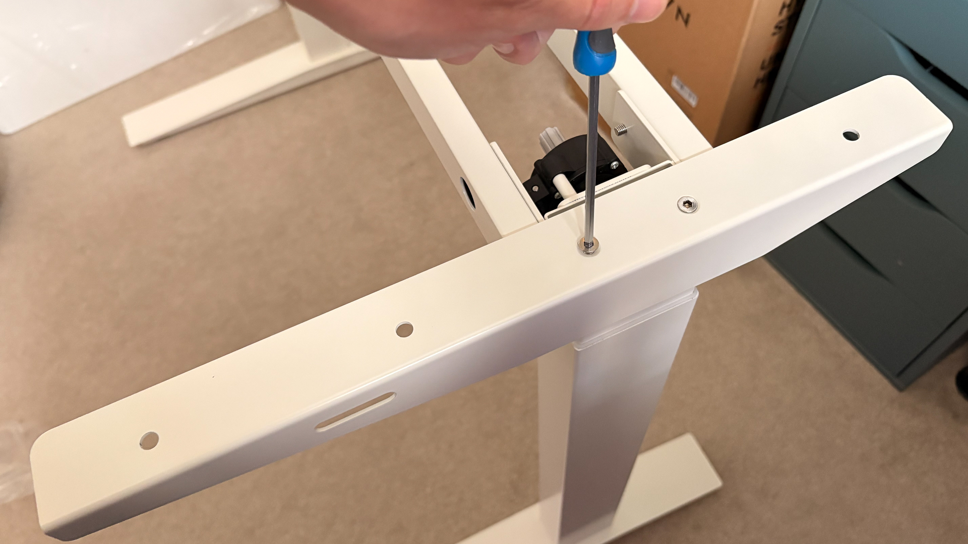 An Autonomous SmartDesk 5 being put together and installed in an office.