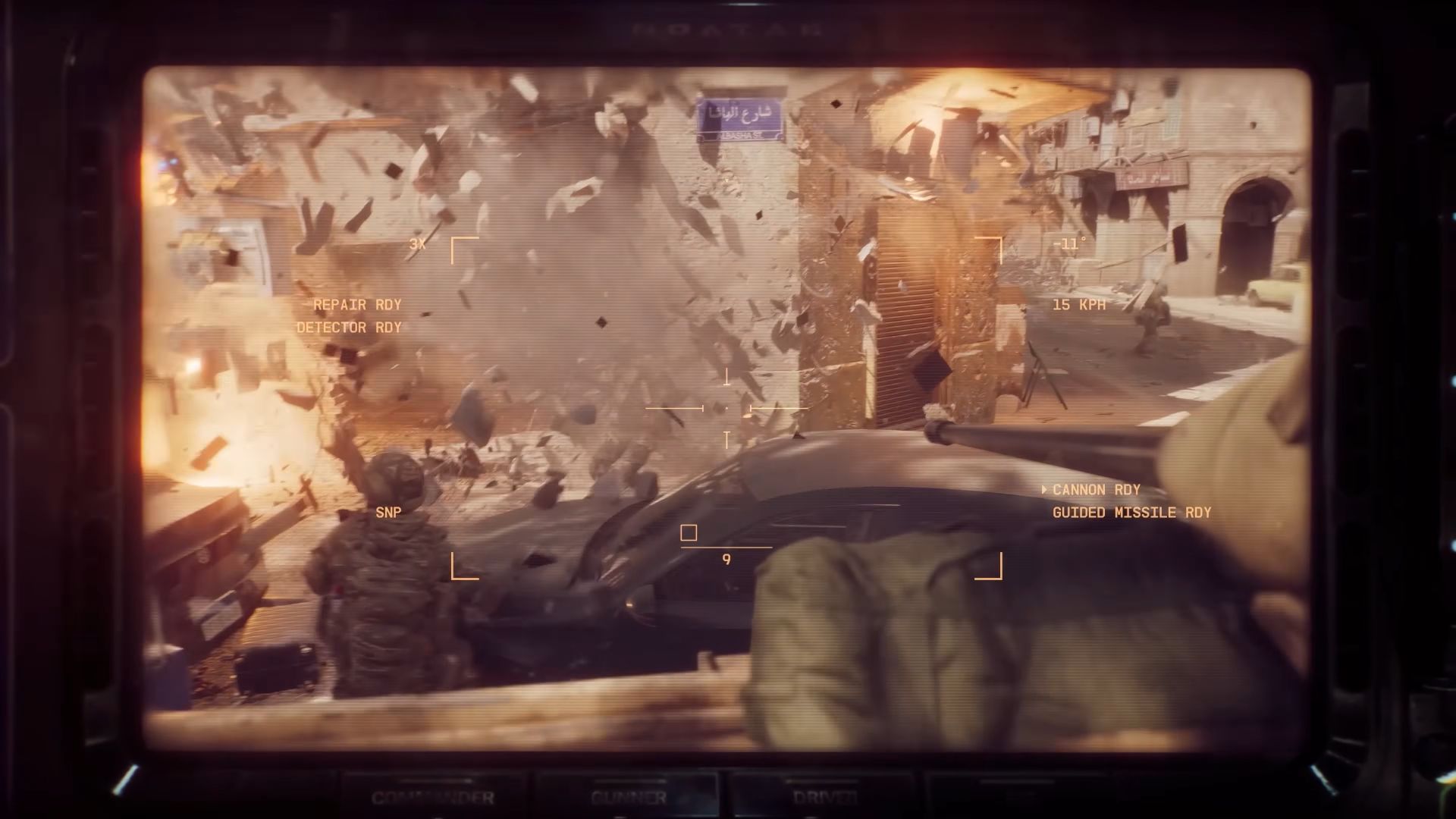 A chaotic explosion in Battlefield 6, looking down the scope of a gun. The indicators on screen say 