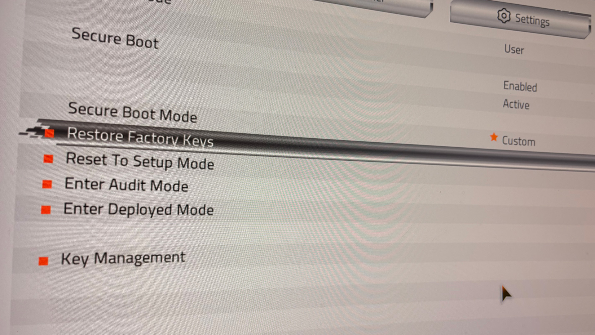 Gigabyte's BIOS screen showing Secure Boot options.