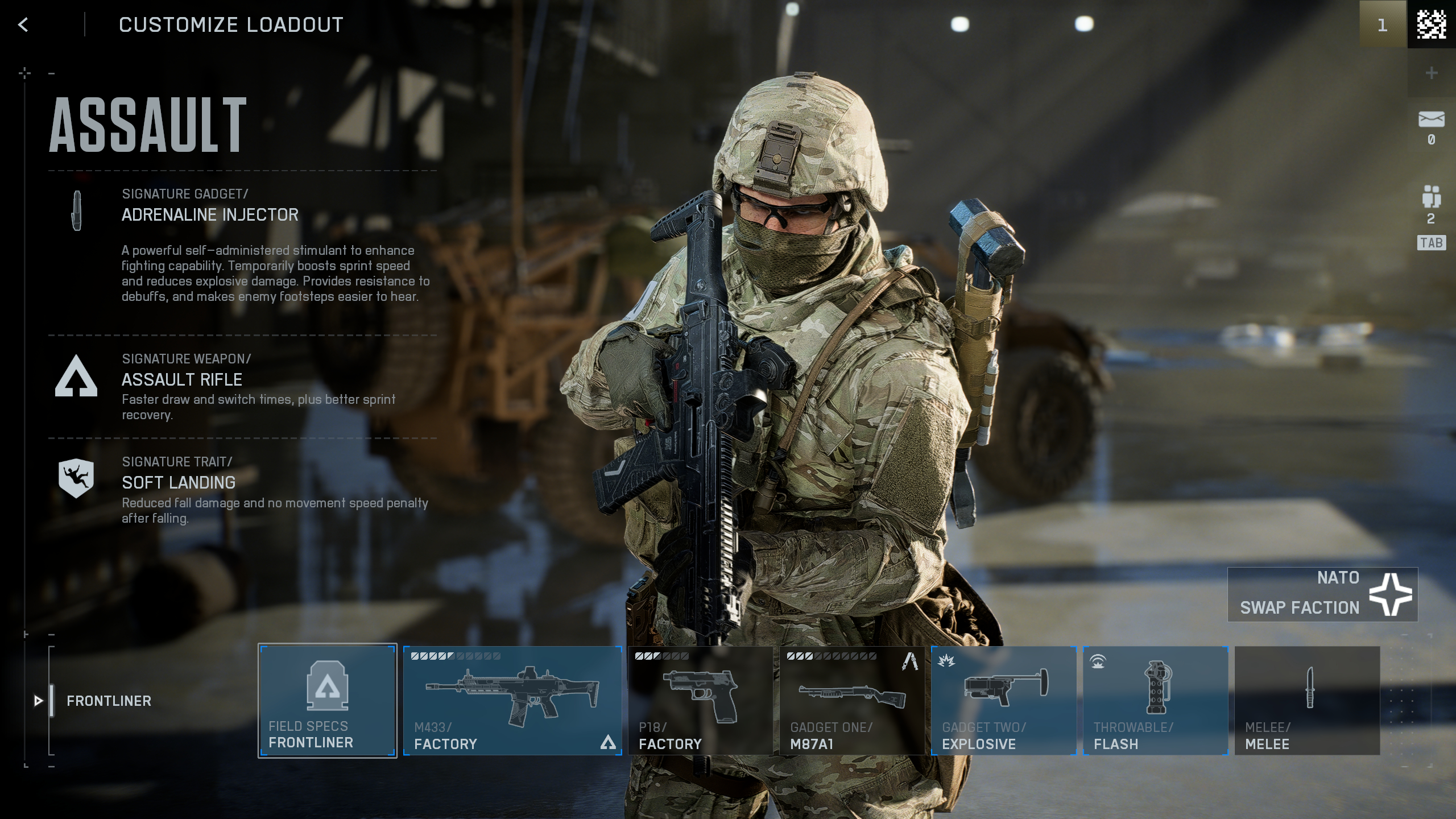 Battlefield 6 ui redesigns: The class and loadout customisation menu, showing the Assault class and their various equipment.