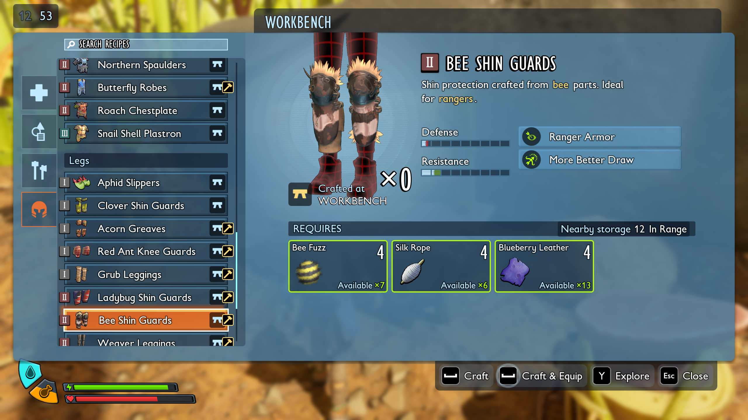 Grounded 2 best armour: The Bee Shin Guards recipe shown in the workbench interface.