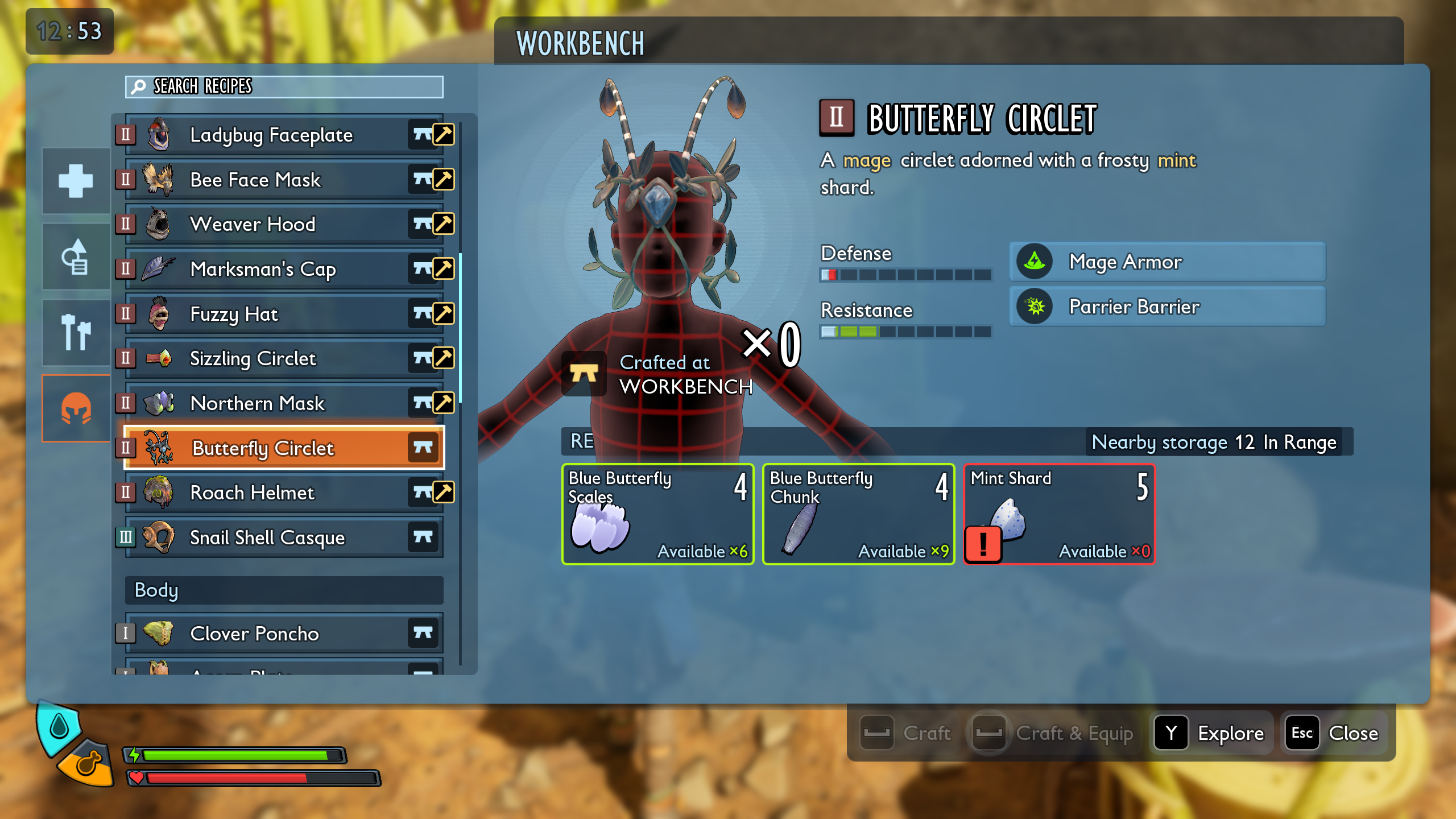 Grounded 2 best armour: The Butterfly Circlet recipe shown in the workbench interface.